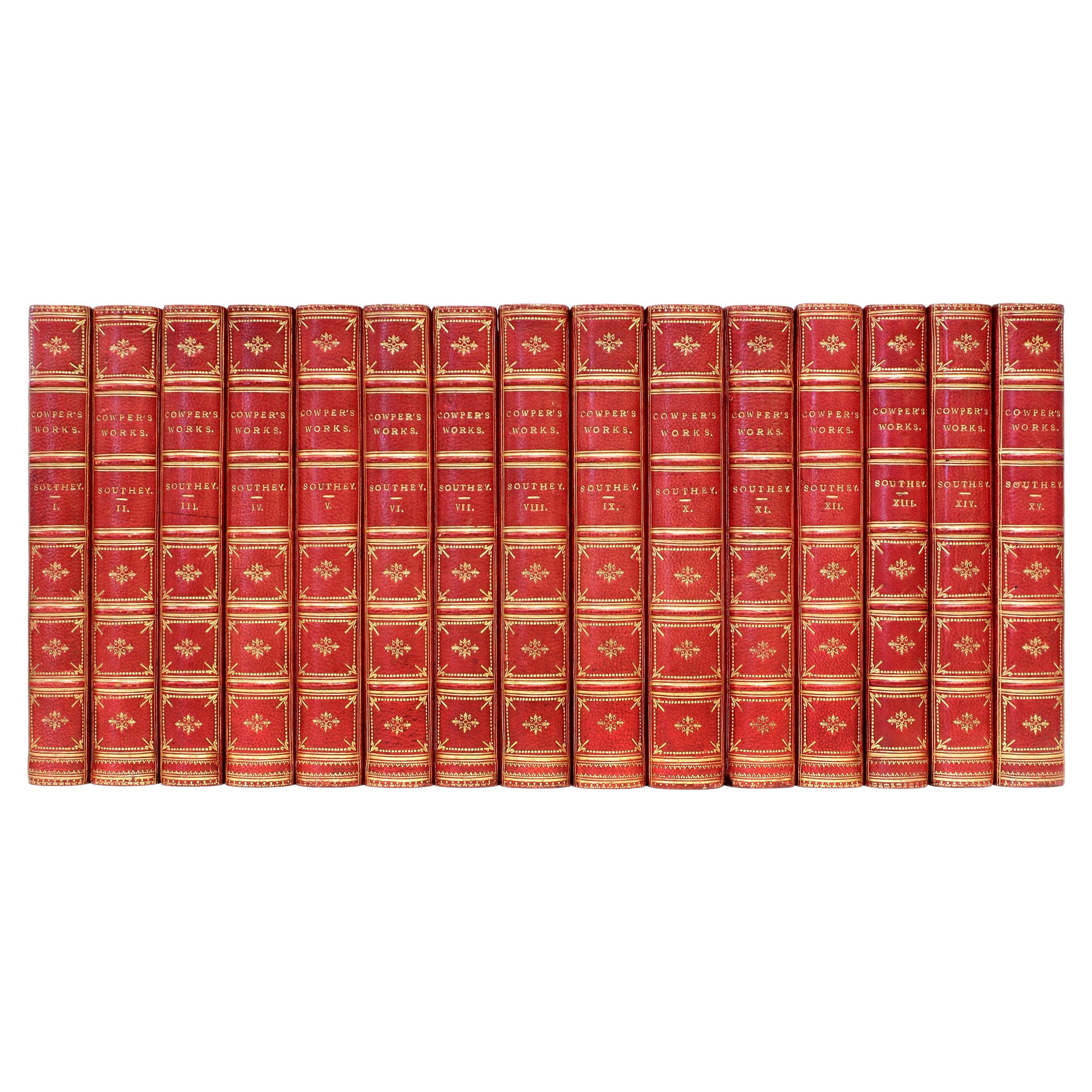 The Works of William Cowper. 15 volumes, 1835, EN FINE BANDE DE CUIR !