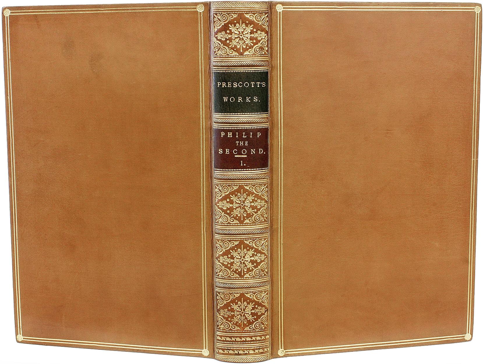 AUTORE: PRESCOTT, William H.. 

TITOLO: Le opere di William H. Prescott. Ferdinando e Isabella - Filippo II - Charles V - Conquista del Perù - Conquista del Messico.

EDITORE: Londra: Richard Bentleys, 1855 - 58.

DESCRIZIONE: 11 volumi, 8-3/4