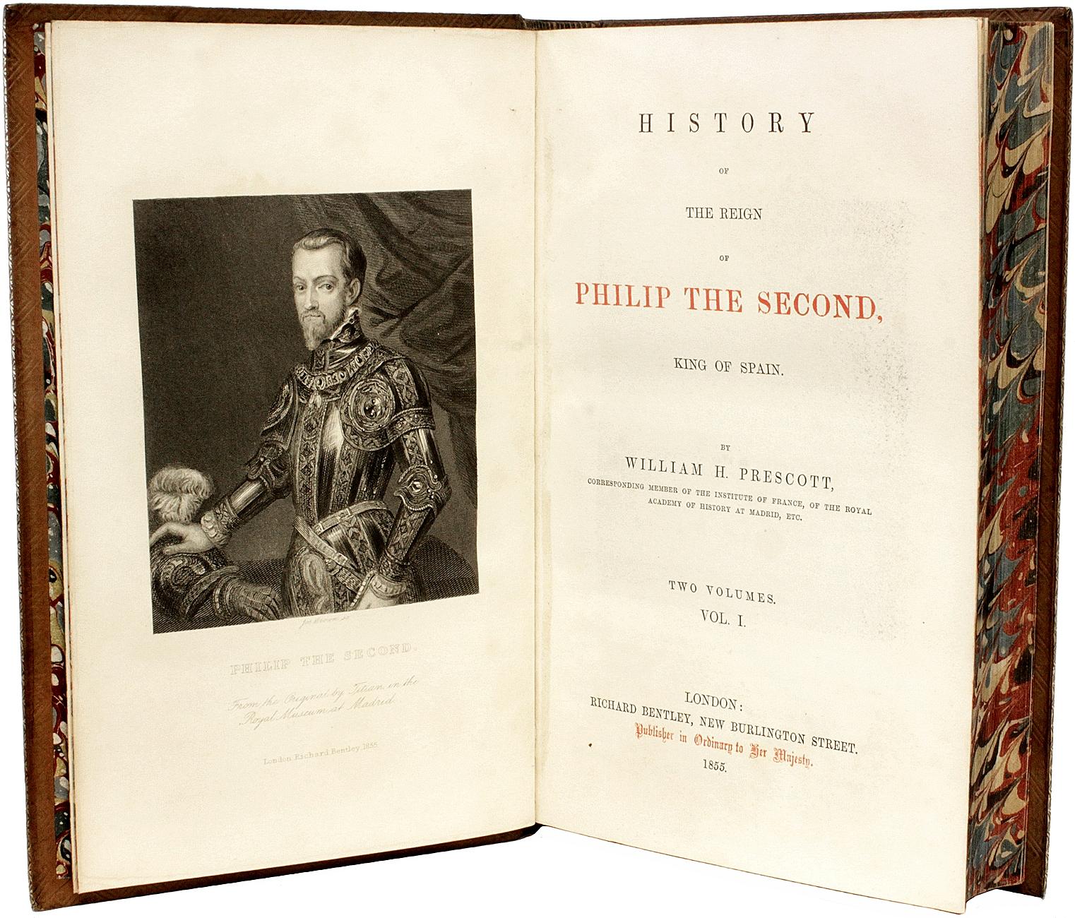 Pelle Le opere di William H. Prescott - 11 volumi. - IN UNA RILEGATURA IN VITELLO LUCIDATO in vendita