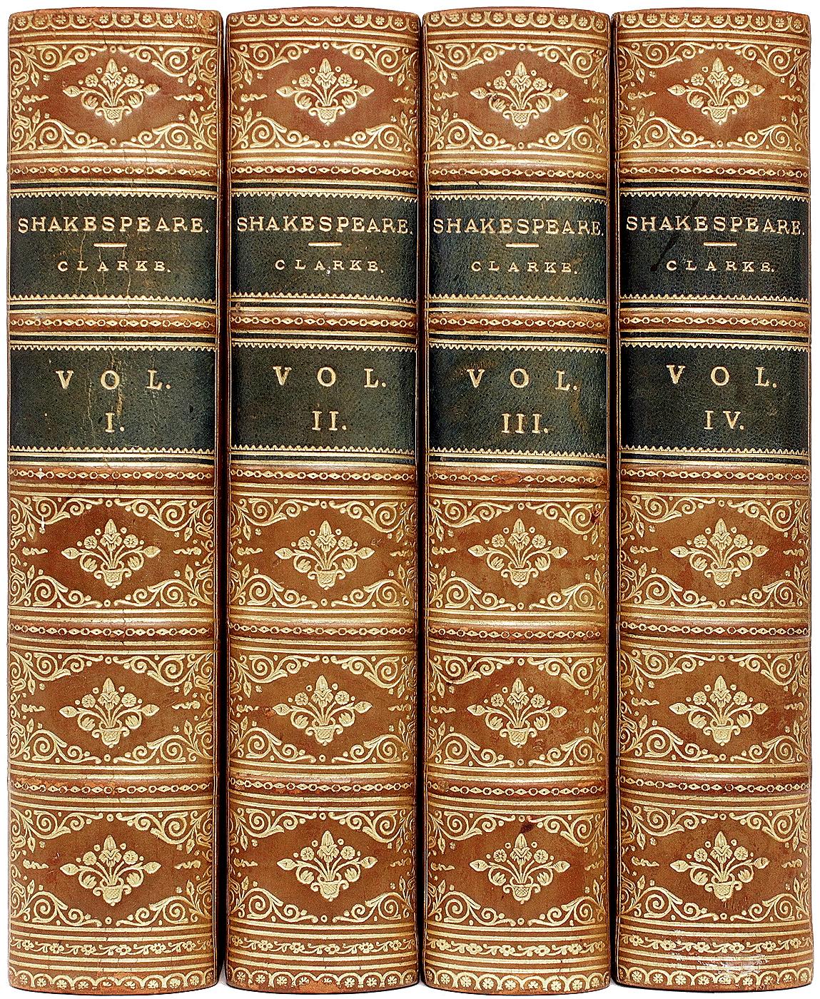 AUTHOR: SHAKESPEARE, William. 

TITLE: The Works Of William Shakespeare.

PUBLISHER: London: Bickers & Son, 1881.

DESCRIPTION: 4 vols., 8-15/16