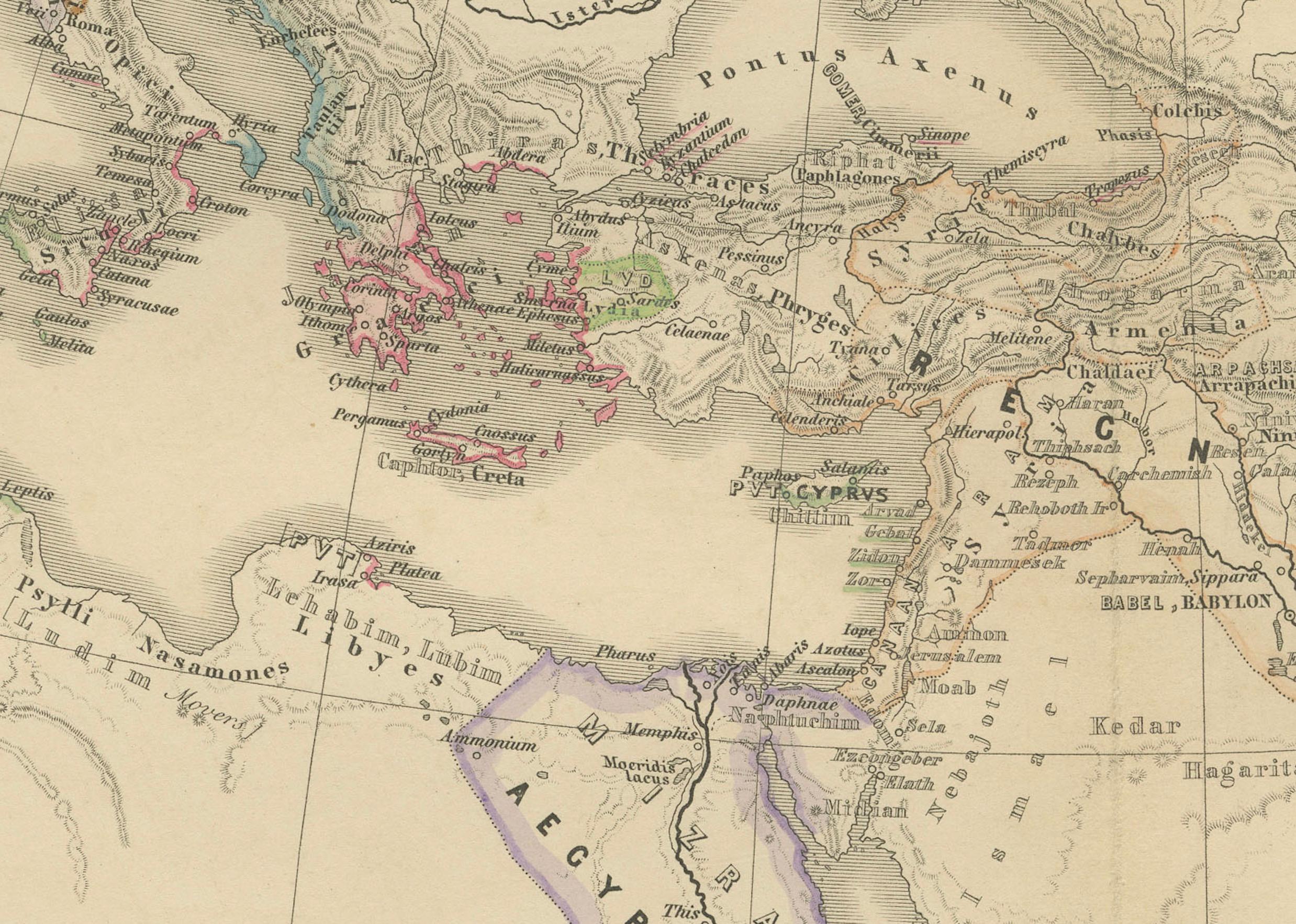 The World in the Assyrian Empire's Era: A Historical Map, Published in 1880 For Sale 2