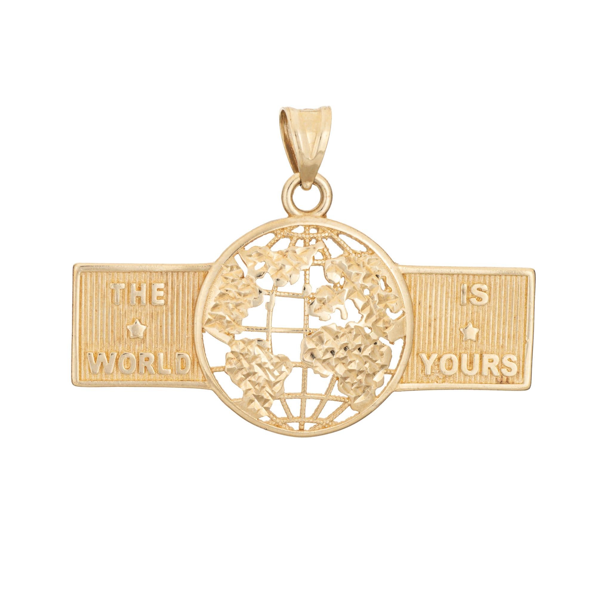 Modern The World is Yours Pendant Vintage 10k Yellow Gold Charm Fine Estate Jewelry For Sale