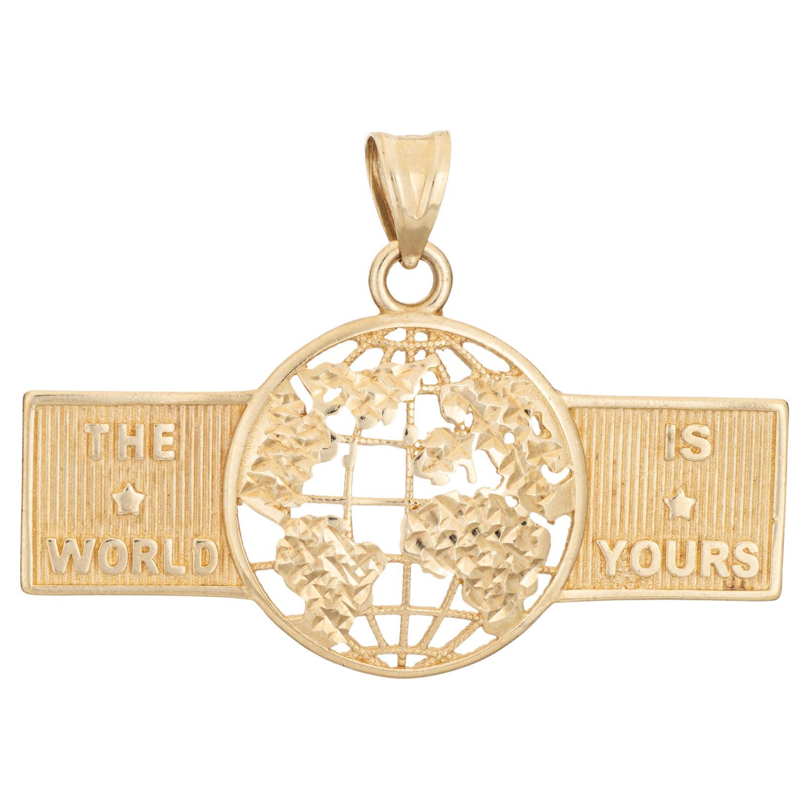 The World is Yours Pendant Vintage 10k Yellow Gold Charm Fine Estate Jewelry For Sale