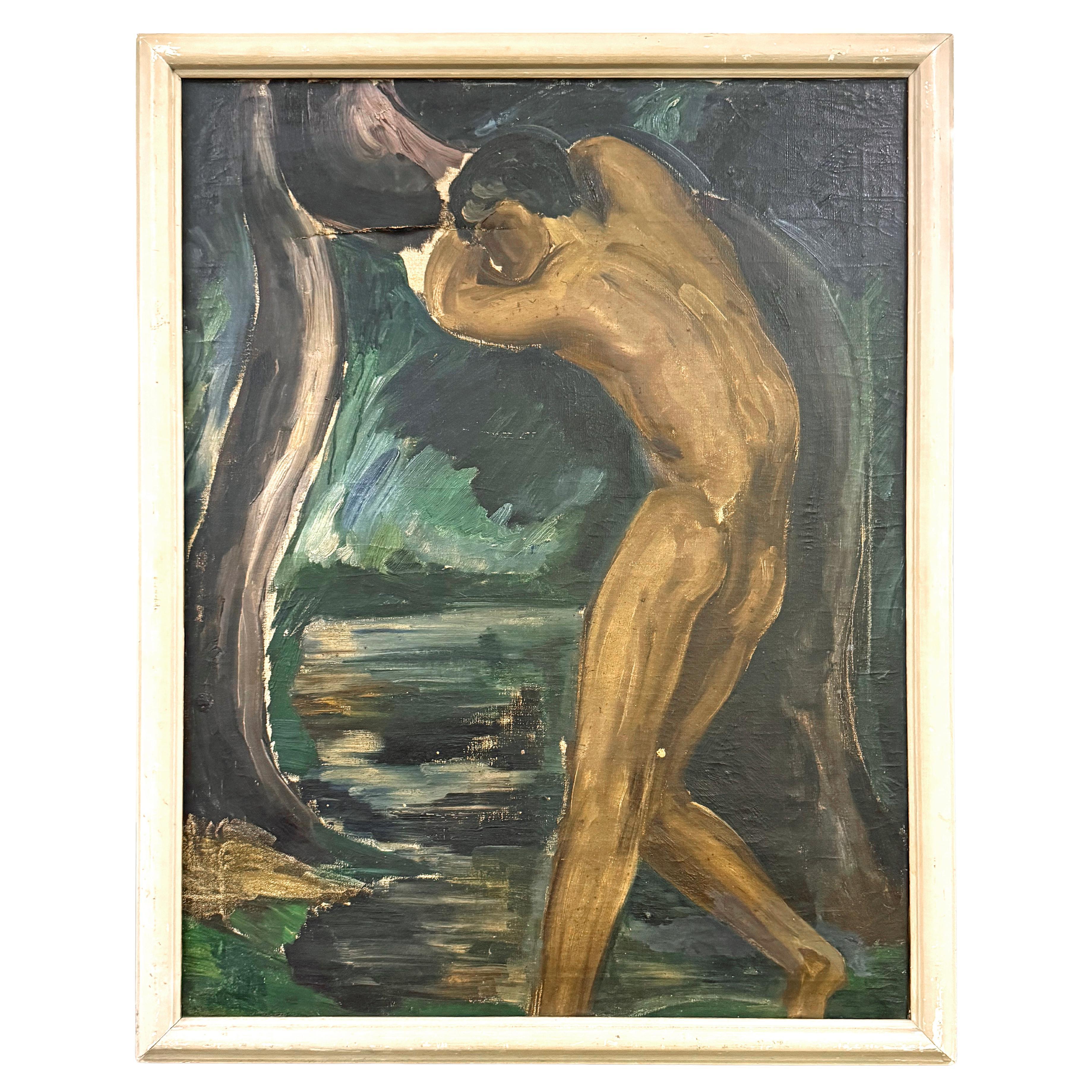 "The Wounded Adonis", Mythological Scene with Nude Male by Staehr-Nielsen, 1921 For Sale