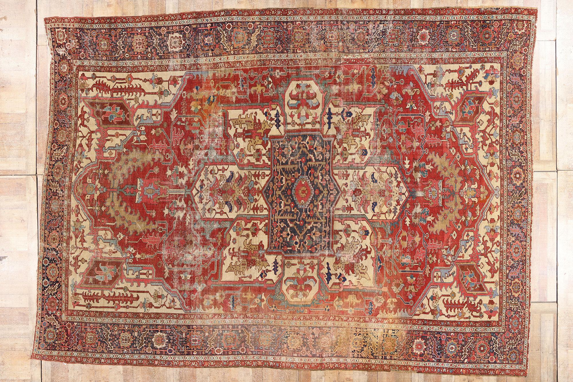 La dynastie tissée : Tapis serapi persan de la fin du XIXe siècle d'une élégance aristocratique en vente 3