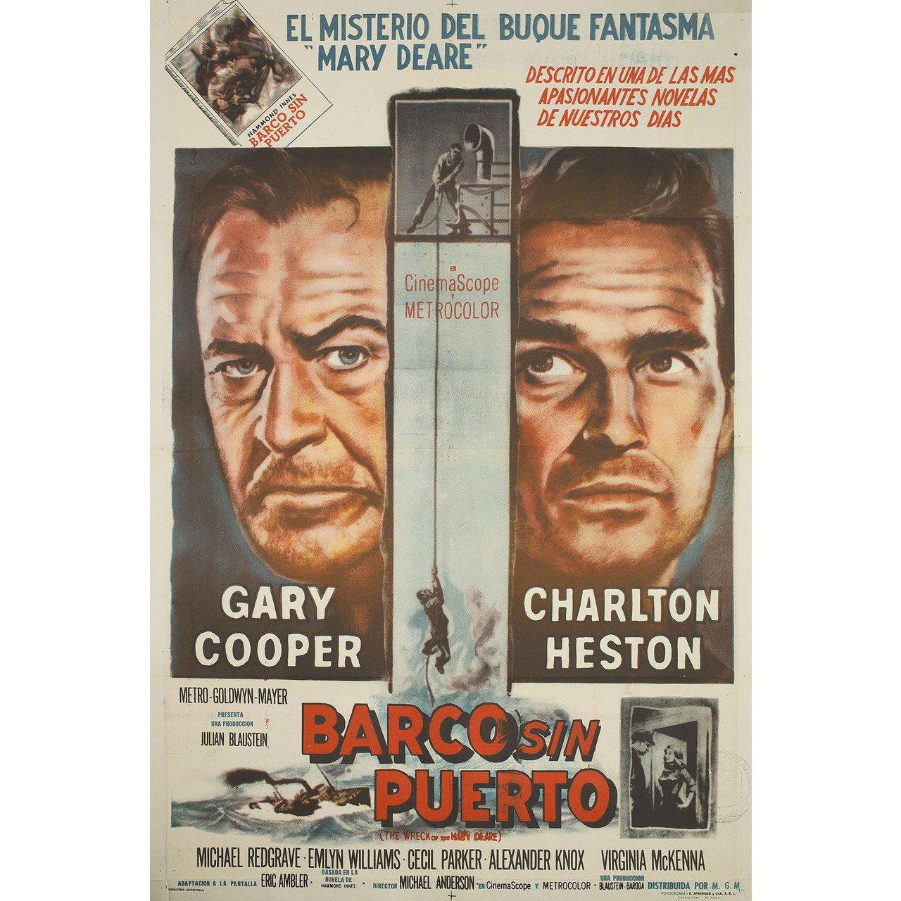 Original 1959 Argentine poster by Reynold Brown for the film The Wreck of the Mary Deare directed by Michael Anderson with Gary Cooper / Charlton Heston / Michael Redgrave / Emlyn Williams. Very good condition, folded. Many original posters were