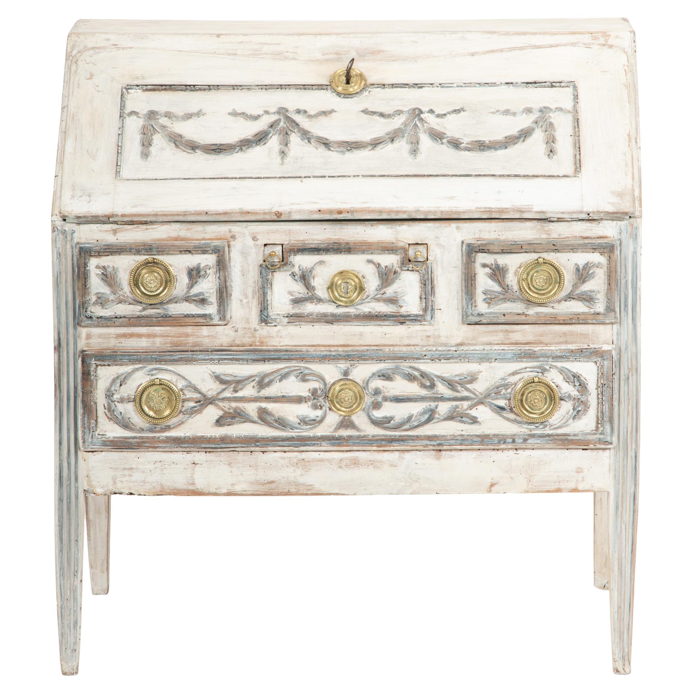 The Writer’s Corner: 18th C French Slant Top Desk w/ Gilt Hardware For Sale