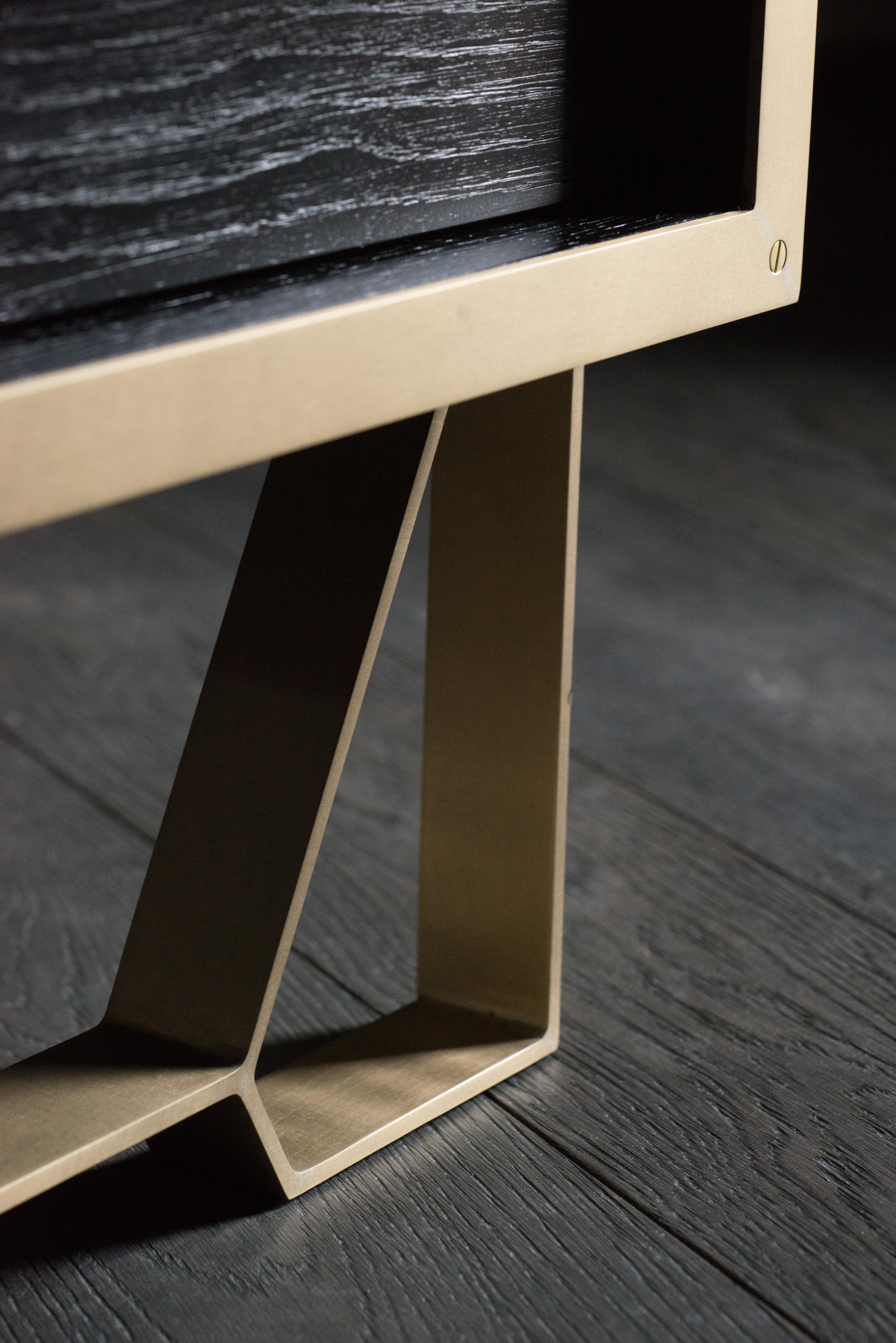 Contemporary 21st Century Writing Desk, Oak Brass and Italian Leather Inlay For Sale