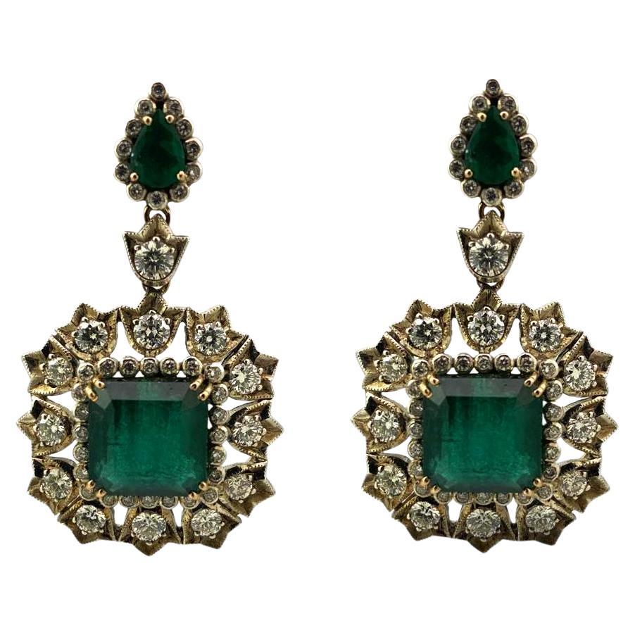 The York - 16.1 Carat Zambian Emerald and 5.4 Carat Diamond Earrings 18K Gold