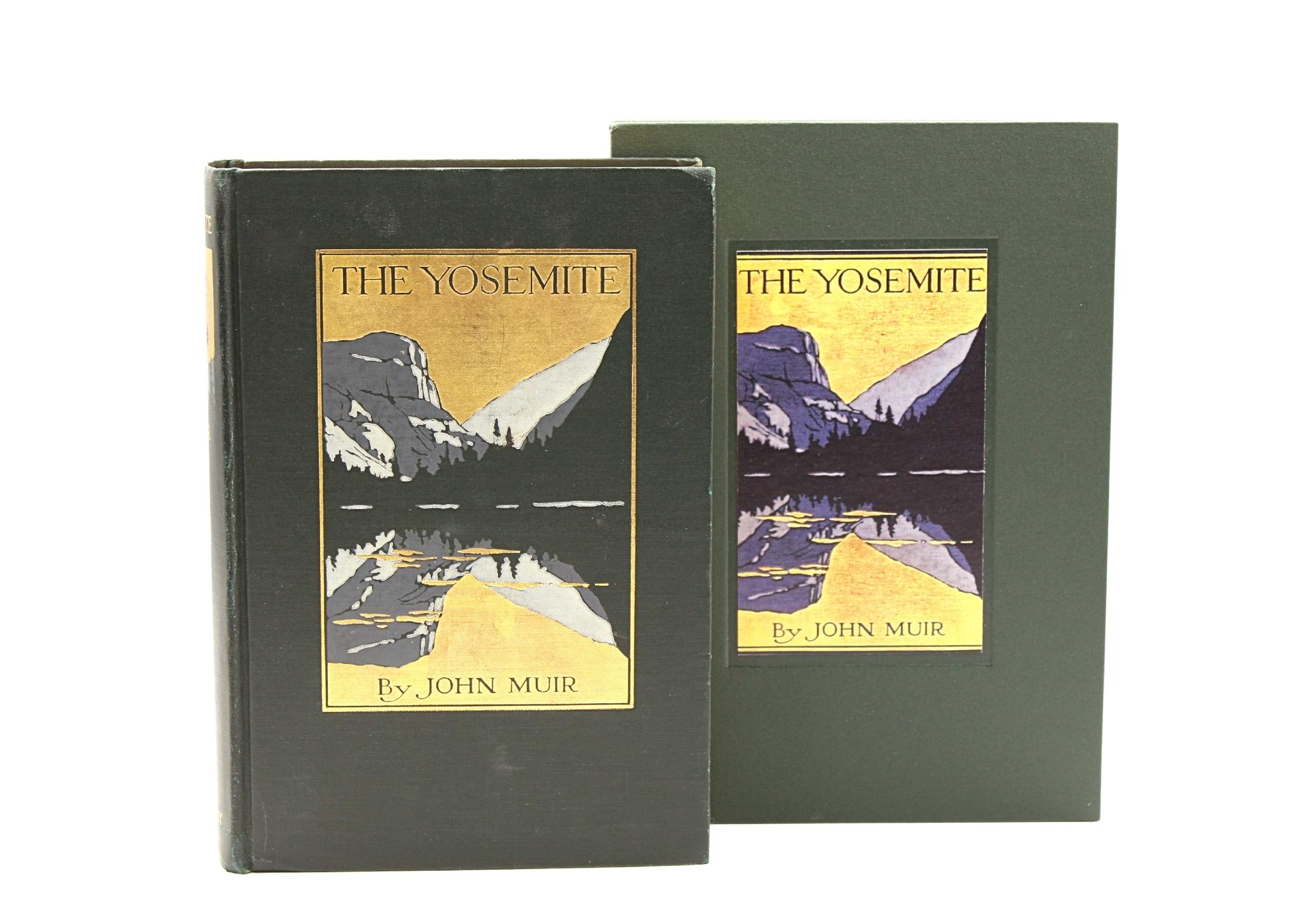 Muir, John. The Yosemite. New York: The Century Publishing Company, 1912. First Edition. In original green cloth boards with pictorial and gilt stamped front board, gilt titles to the spine. Illustrated with 32 plates and three fold-out maps.