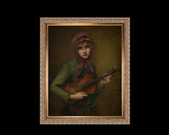 The Young Violin Player, after Victorian Oil Painting by Francois Martin Kavel