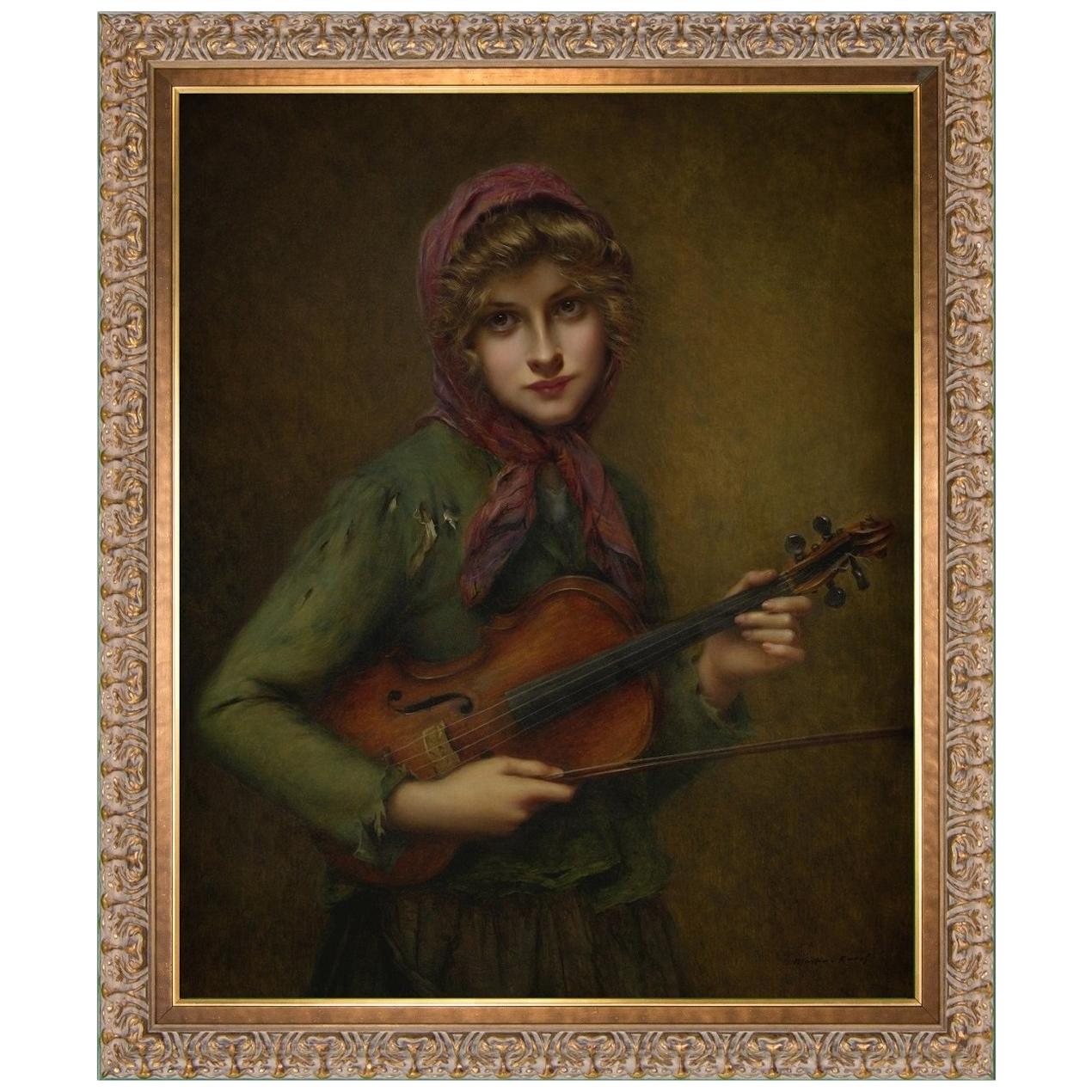 The Young Violin Player, after Victorian Oil Painting by Francois Martin Kavel For Sale