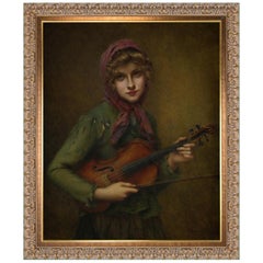 The Young Violin Player, after Victorian Oil Painting by Francois Martin Kavel