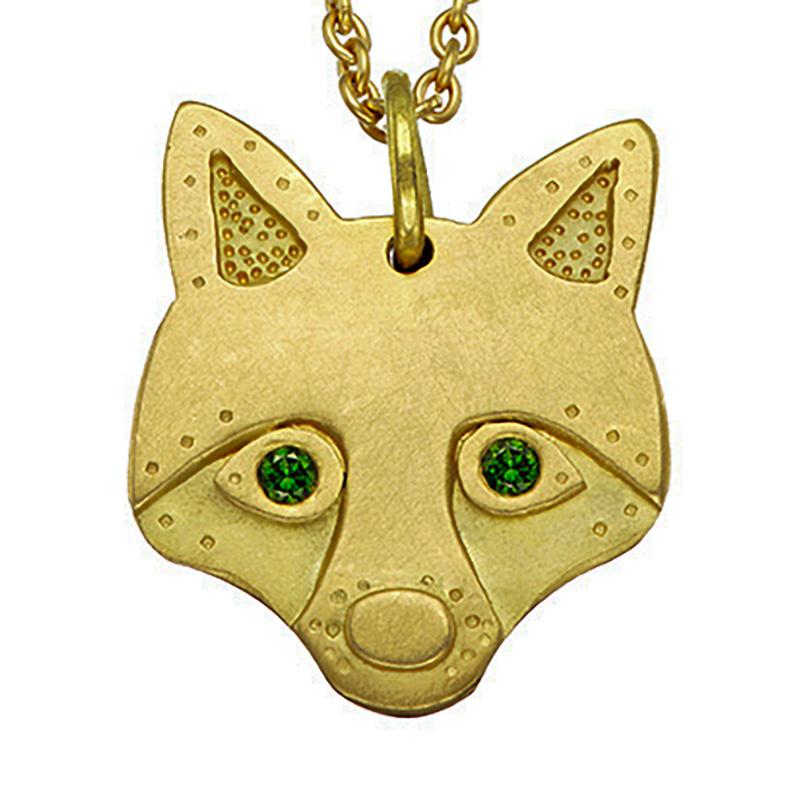 The Zorro Fox ethical amulet is handcrafted with 18ct Fairmined gold and 1.5 mm diameter green diamond eyes.

Mr. Fox is divinely charming.  He’s our very own little friend from the woodlands, is he calling your name?

Zorro is part of my Animal