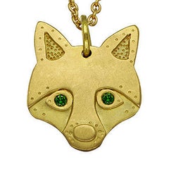The Zorro Fox Ethical Amulet 18ct Fairmined Gold Green Diamond Eyes Pendant