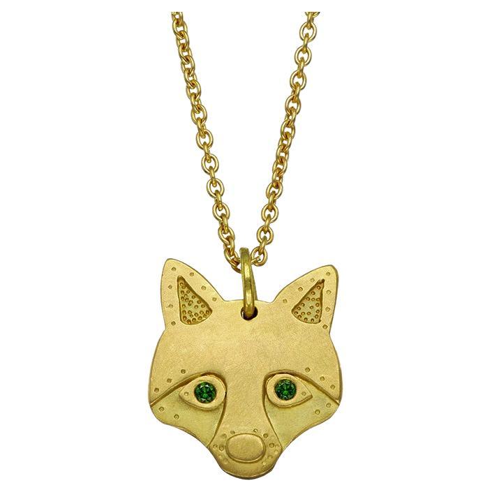 Amuleto Ético Zorro Colgante Ojos Diamante Verde Oro Fairmined 18ct