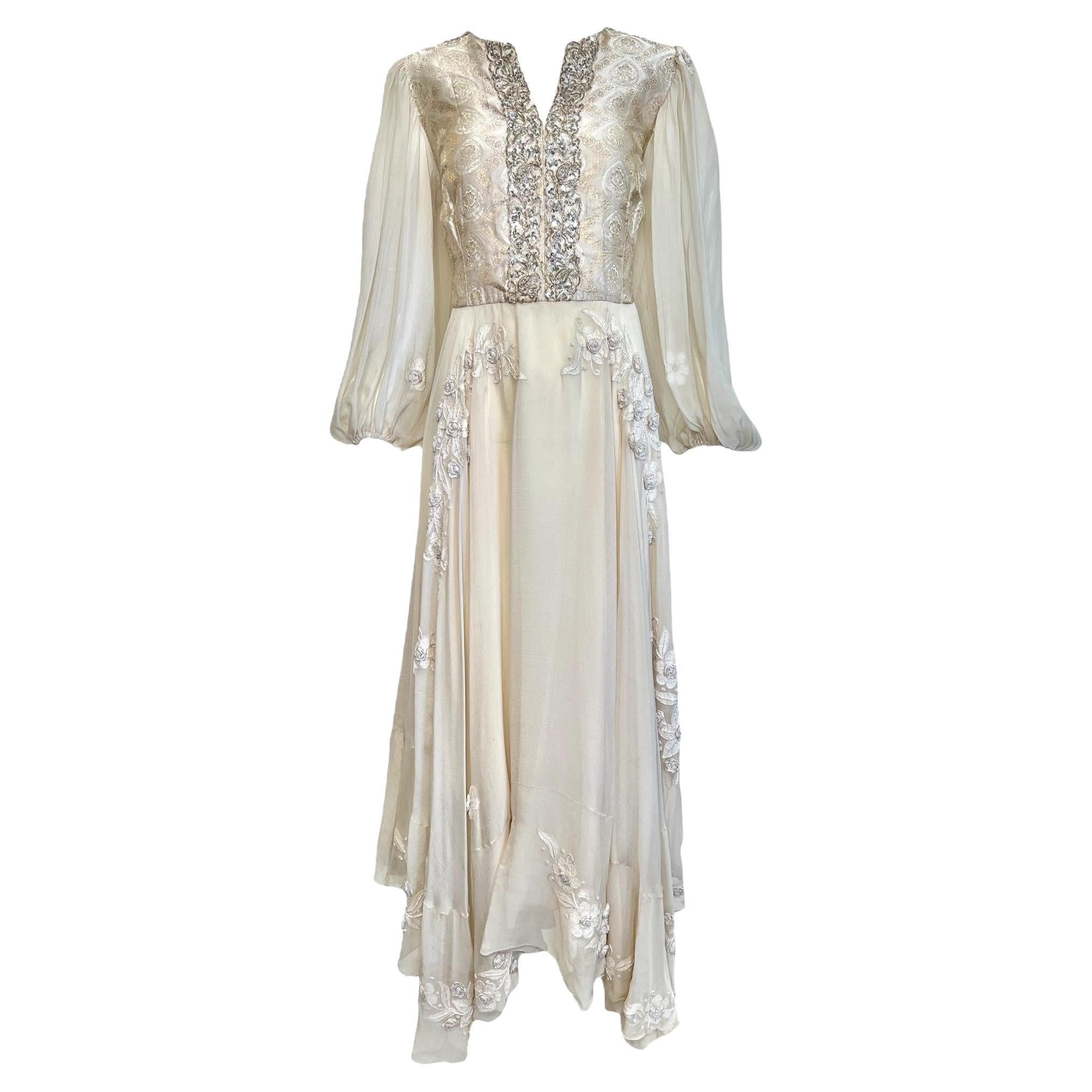 Thea Porter Couture 1970's Cream Bohemian Gown