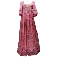 Thea Porter Couture gorgeous pink organza dress with floral print, 1970’s