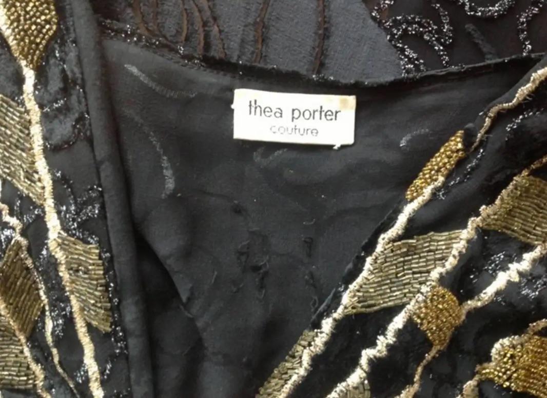 Thea Porter couture vintage 1977 black silk cut velvet embroidered abaya 9