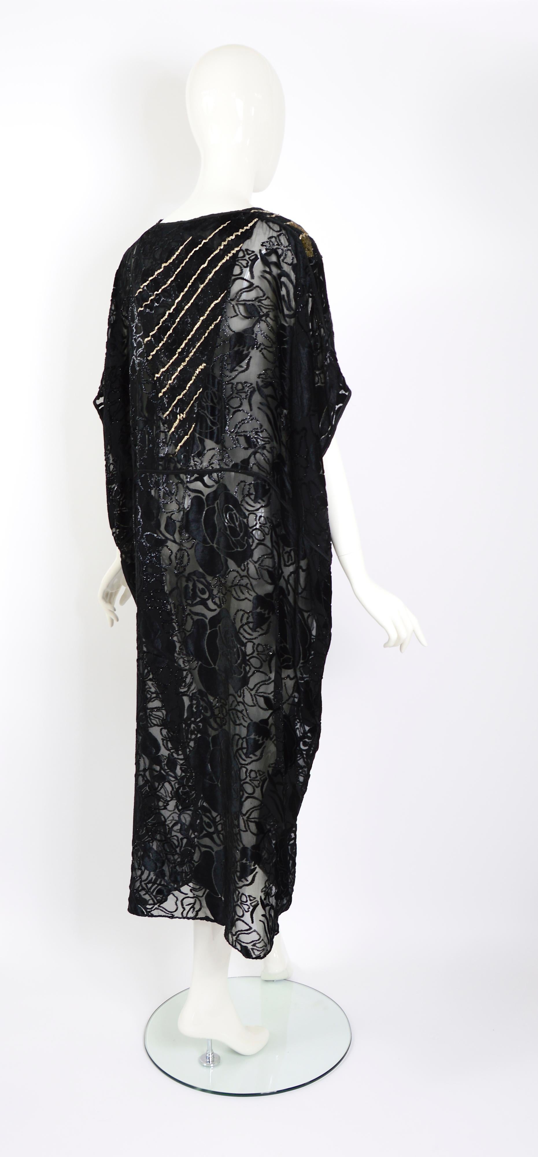 Title: Thea Porter couture vintage 1977 black silk cut velvet embroidered abaya  For Sale 2