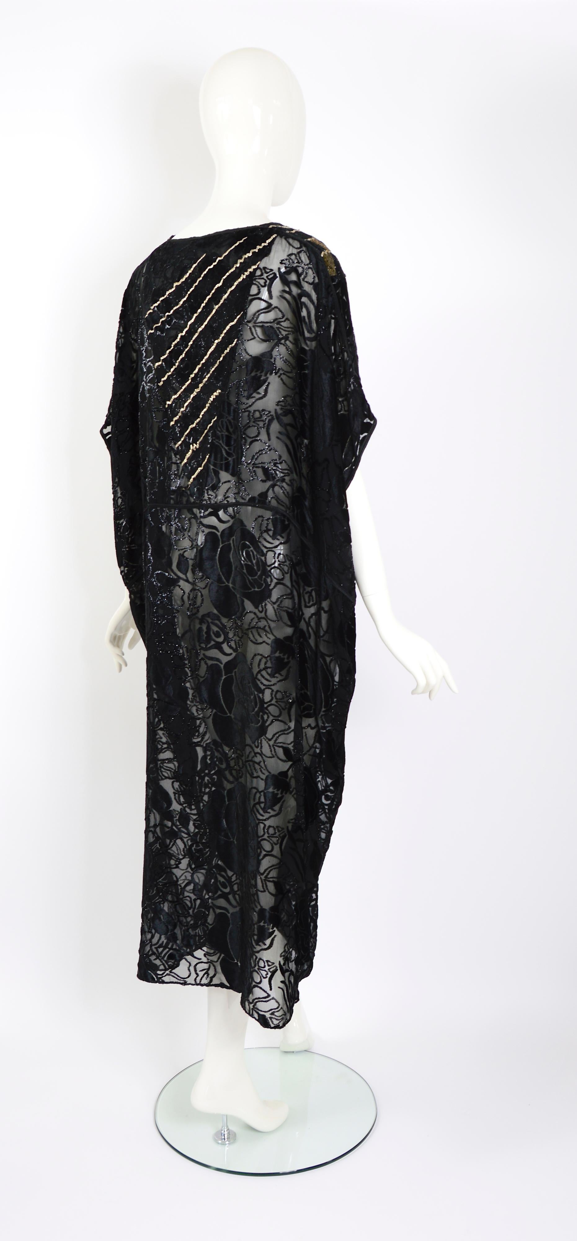 Thea Porter couture vintage 1977 black silk cut velvet embroidered abaya 2