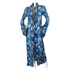Thea Porter London Rich Hippie Sheer Lily Of The Valley Print Bell Sleeve Dress