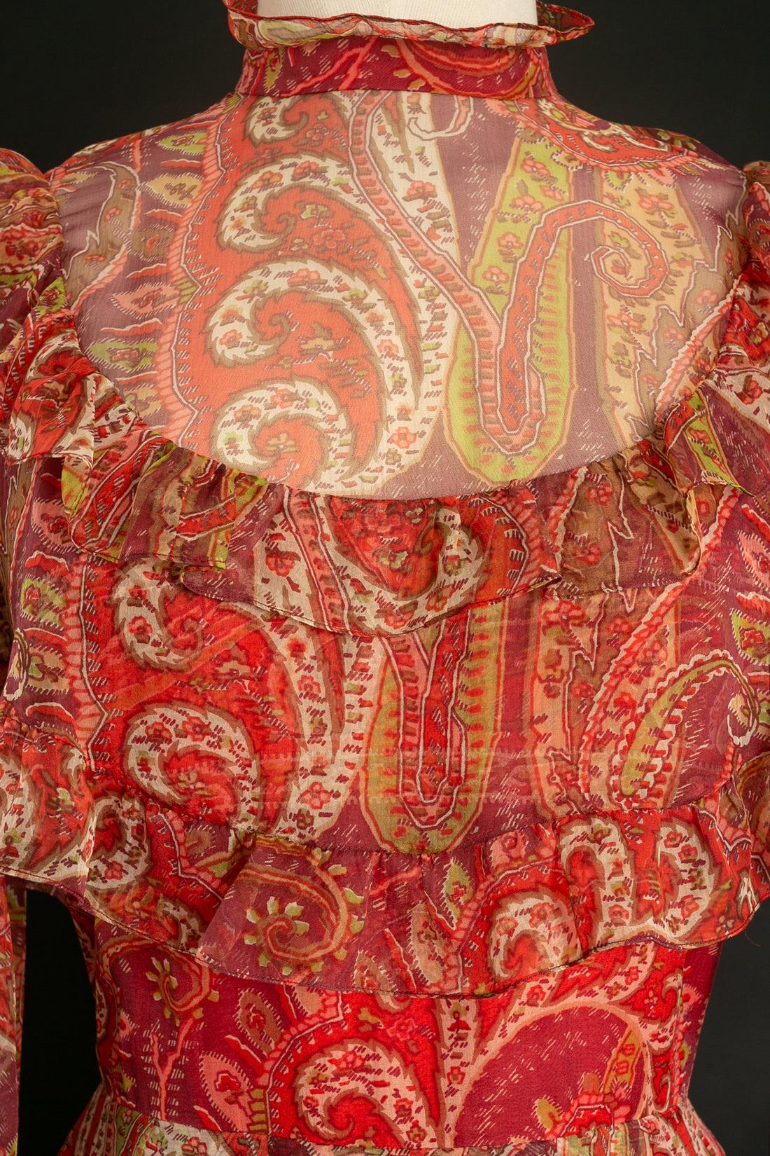 Women's Thea Porter Printed Silk Chiffon with Paisley Dress For Sale