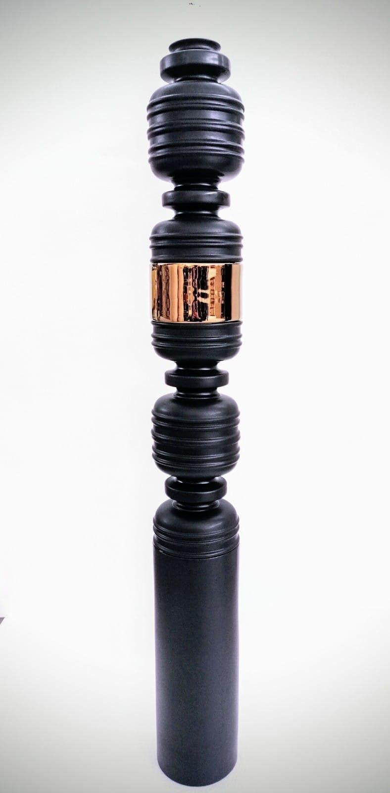 Hand-Crafted THEA4, Ceramic Vase Handcrafted in 24-Karat Gold and Black by Gabriella B. For Sale