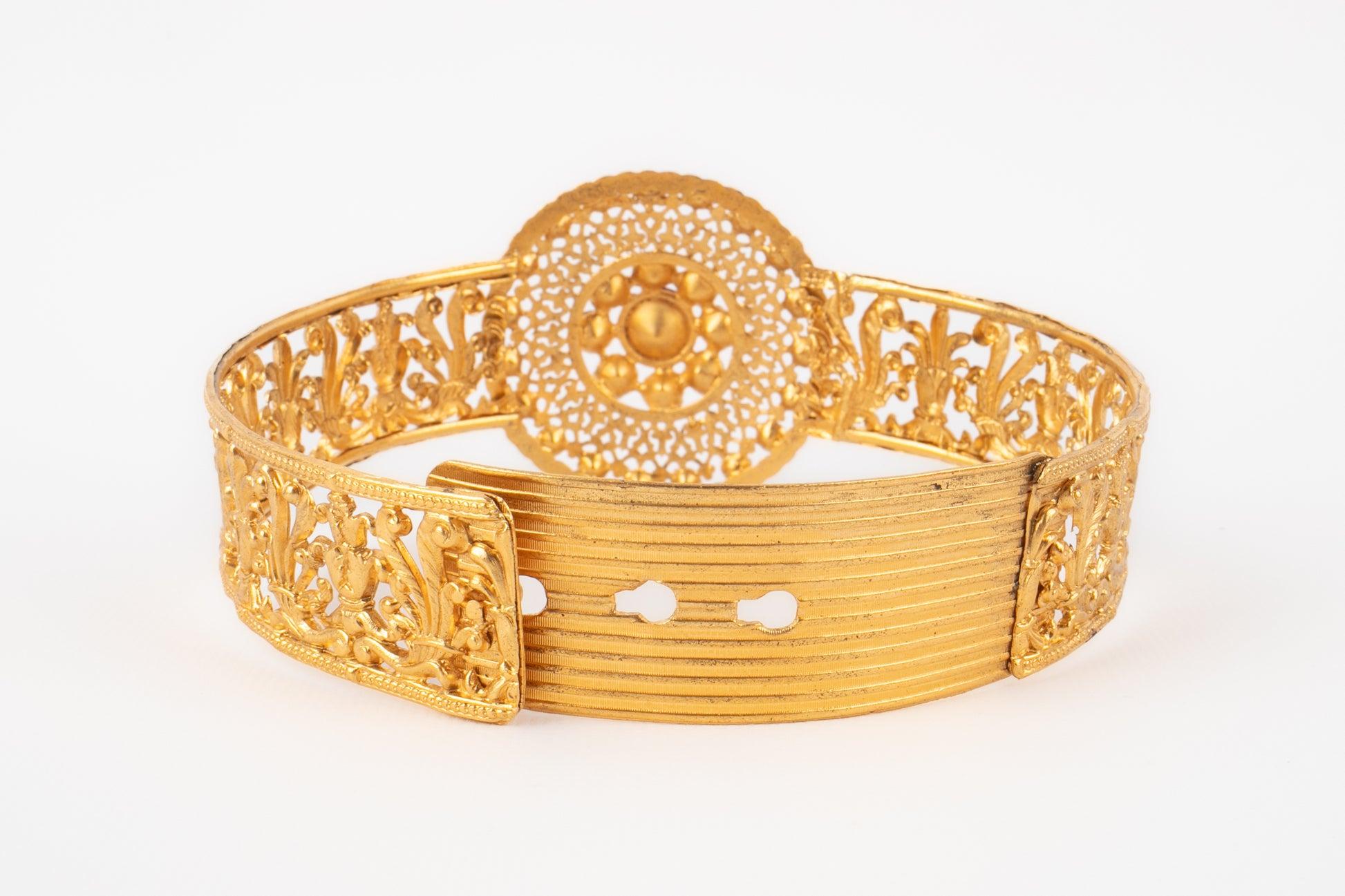 Theater Drama Golden Metal Openwork Head Jewelry, 1930s For Sale 1