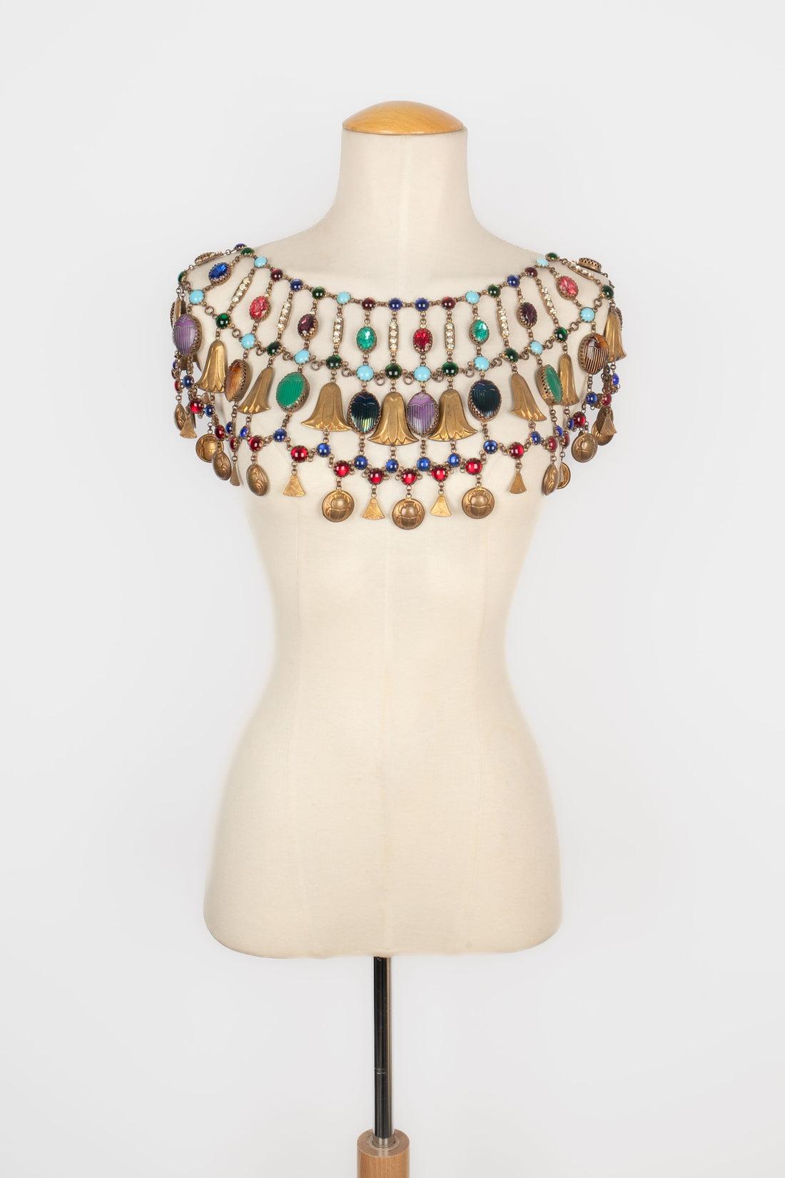Theater 'Egyptian' Dark-golden Metal Dickey Necklace For Sale 9