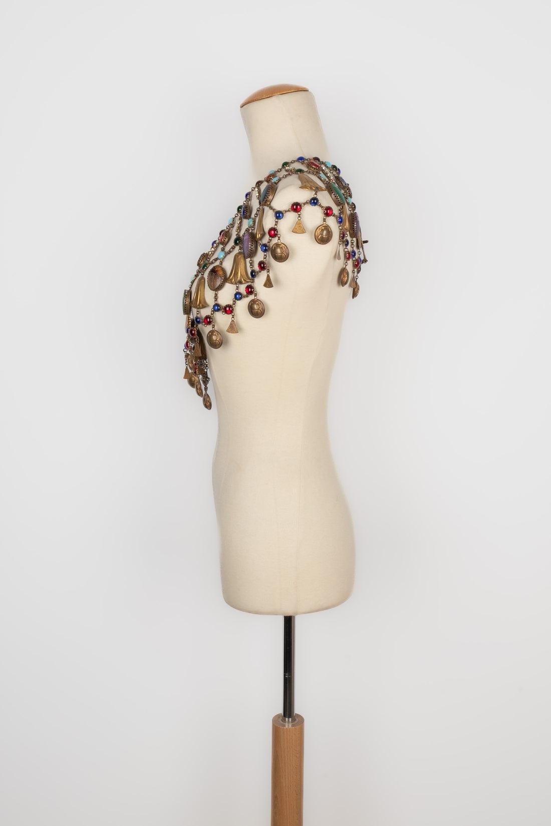 Women's Theater 'Egyptian' Dark-golden Metal Dickey Necklace For Sale
