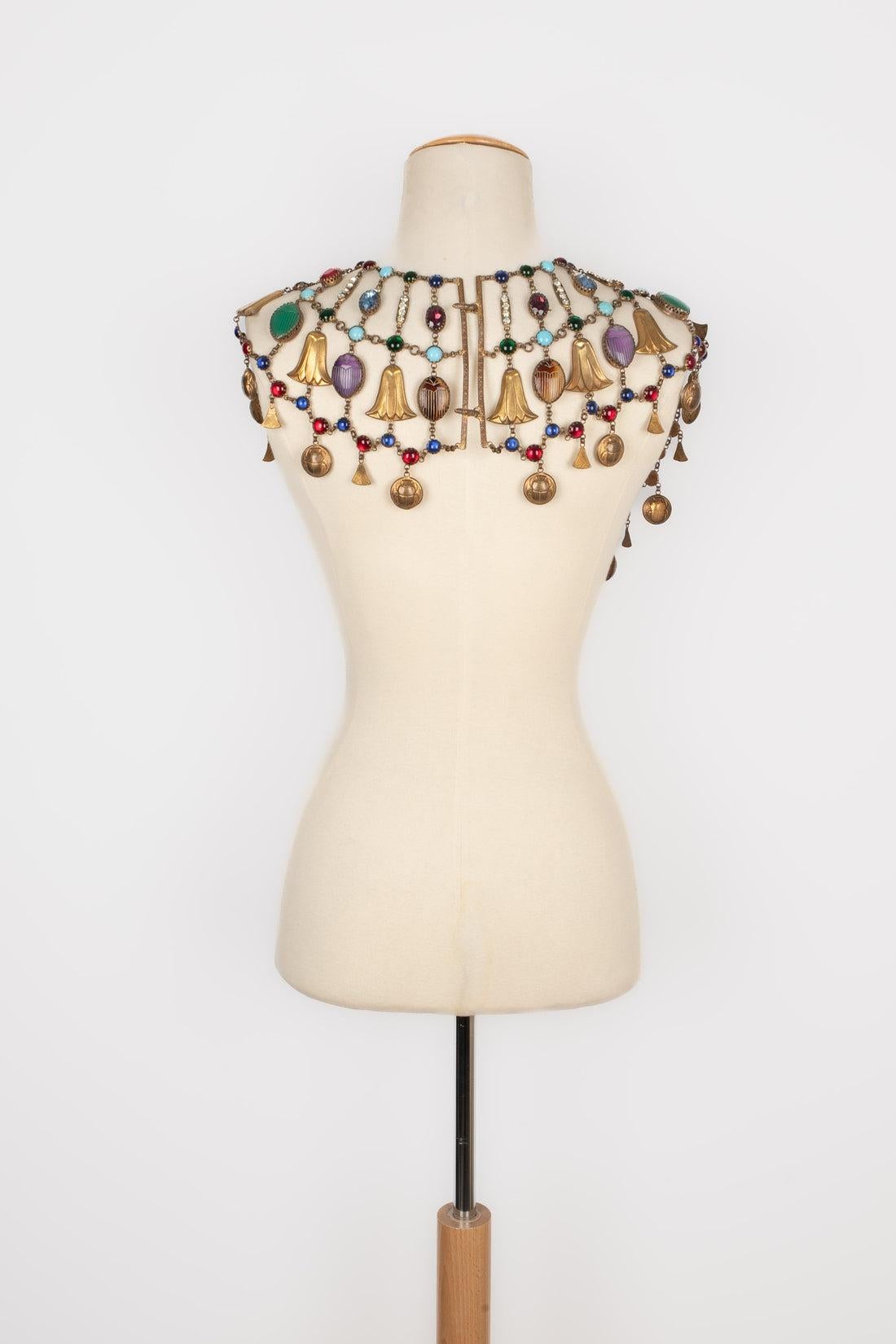 Theater 'Egyptian' Dark-golden Metal Dickey Necklace For Sale 1