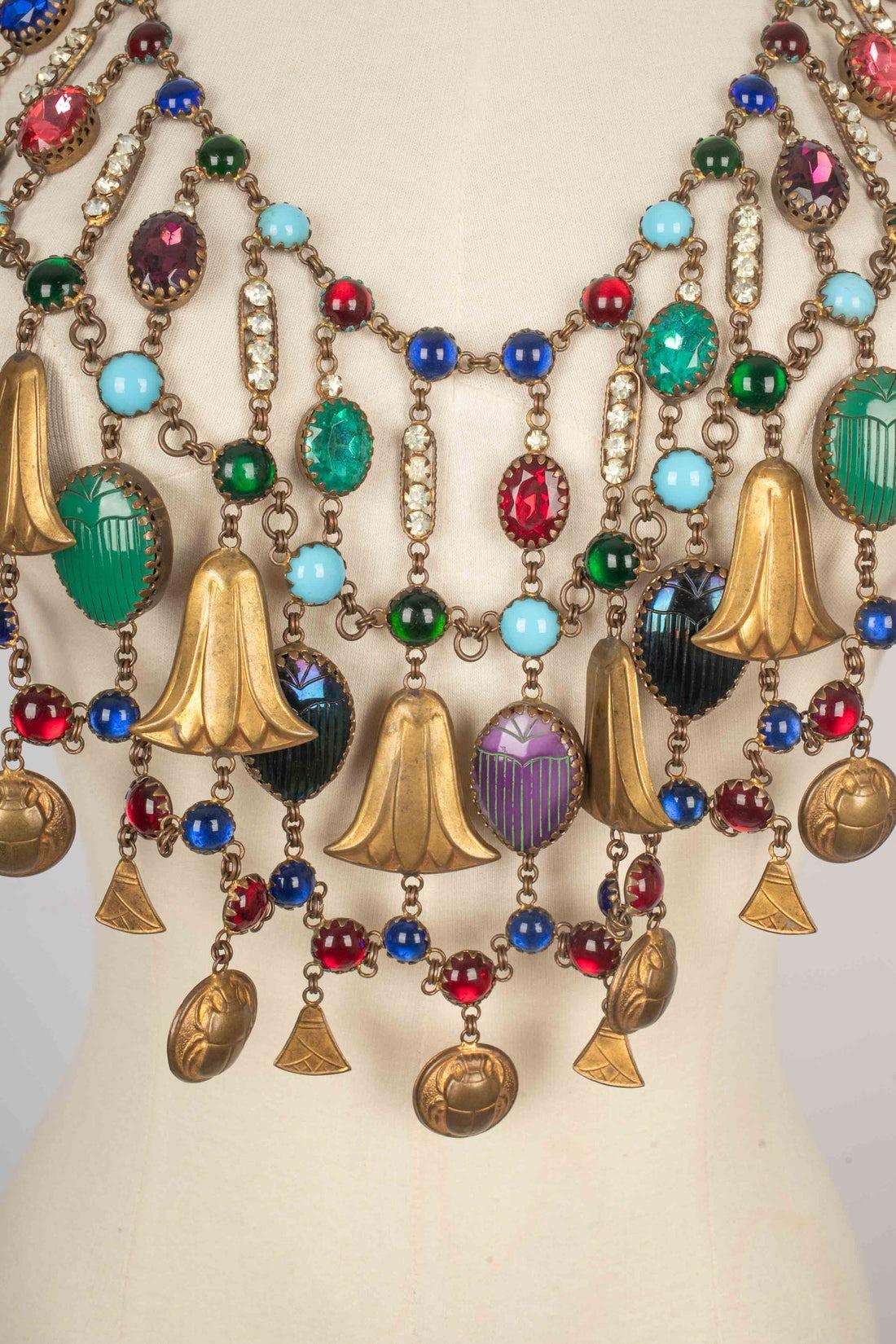 Theater 'Egyptian' Dark-golden Metal Dickey Necklace For Sale 3