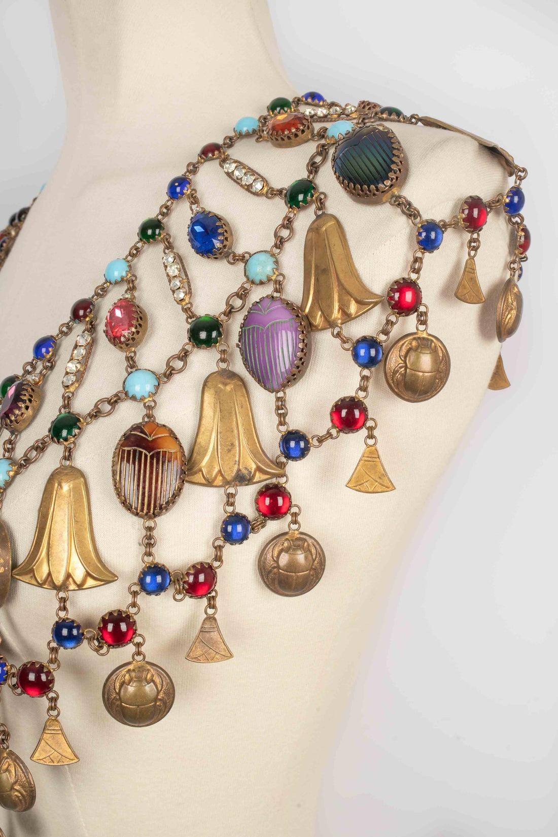 Theater 'Egyptian' Dark-golden Metal Dickey Necklace For Sale 5