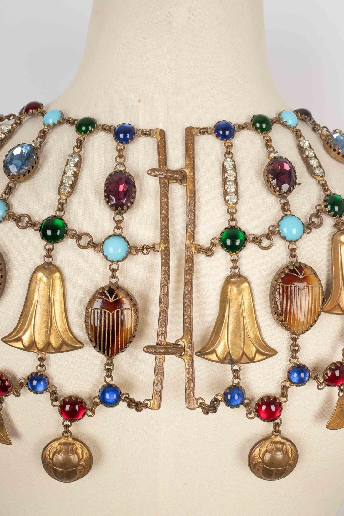 Theater 'Egyptian' Dark-golden Metal Dickey Necklace For Sale 6