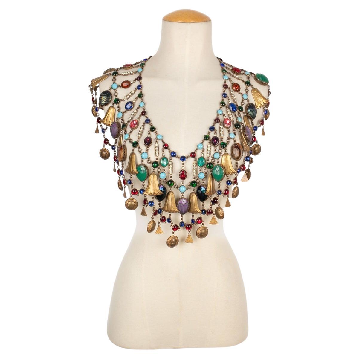 Theater 'Egyptian' Dark-golden Metal Dickey Necklace For Sale