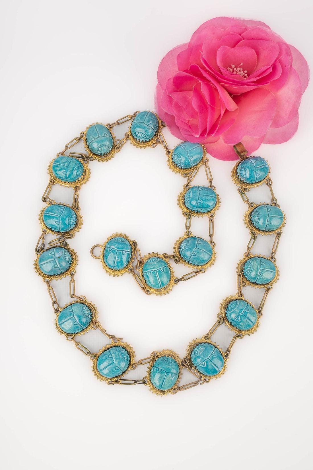 Theater Golden Metal Drama Belt with Blue Beetles For Sale 3
