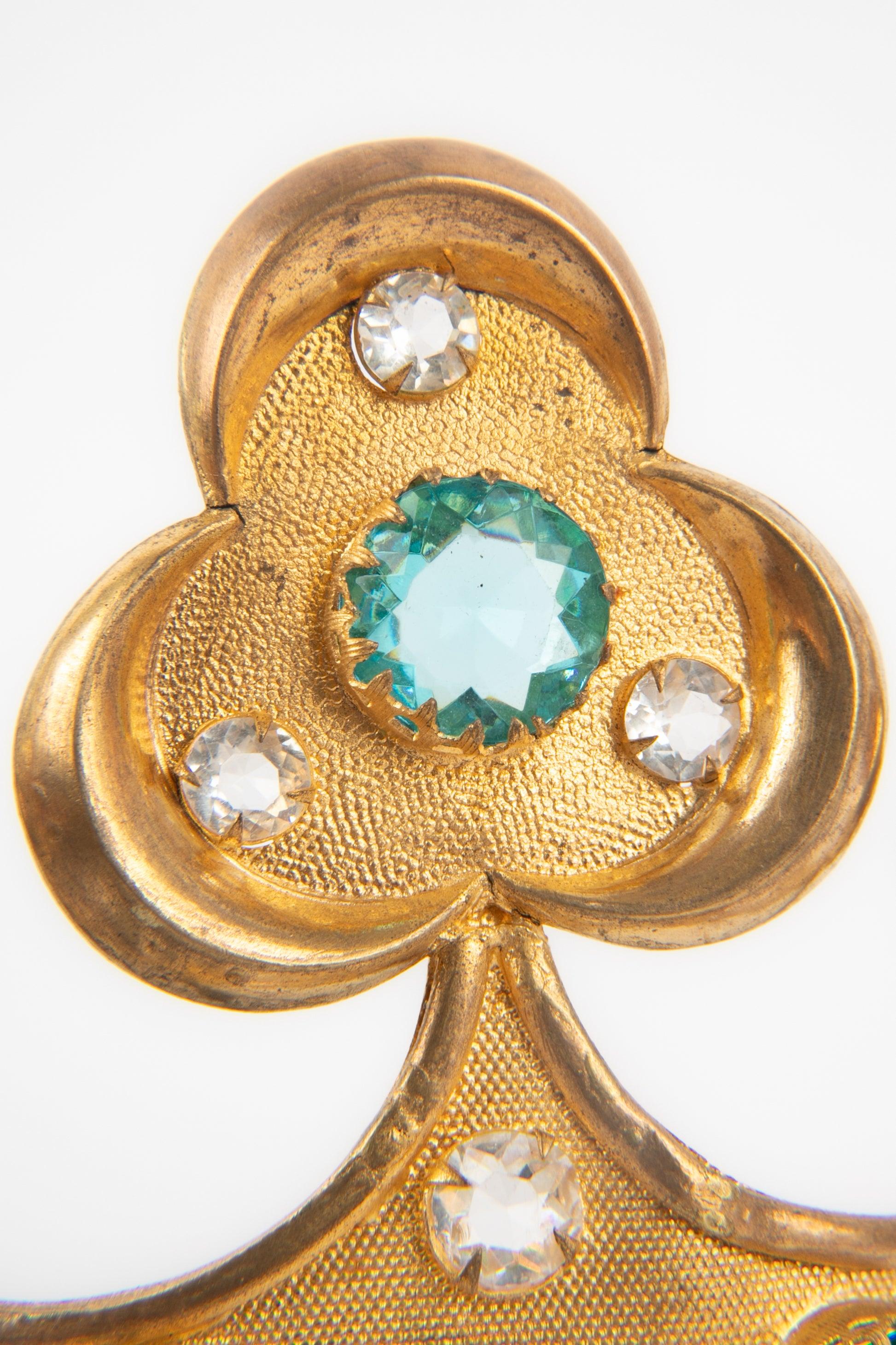 Théâtre Couronne de théâtre en métal doré avec strass multicolores en vente 2