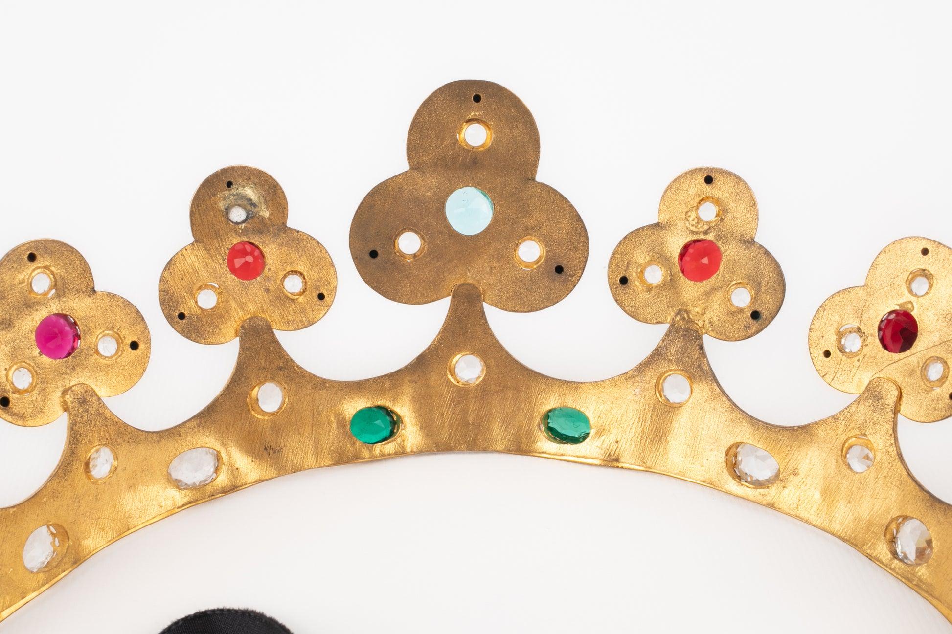 Théâtre Couronne de théâtre en métal doré avec strass multicolores en vente 4