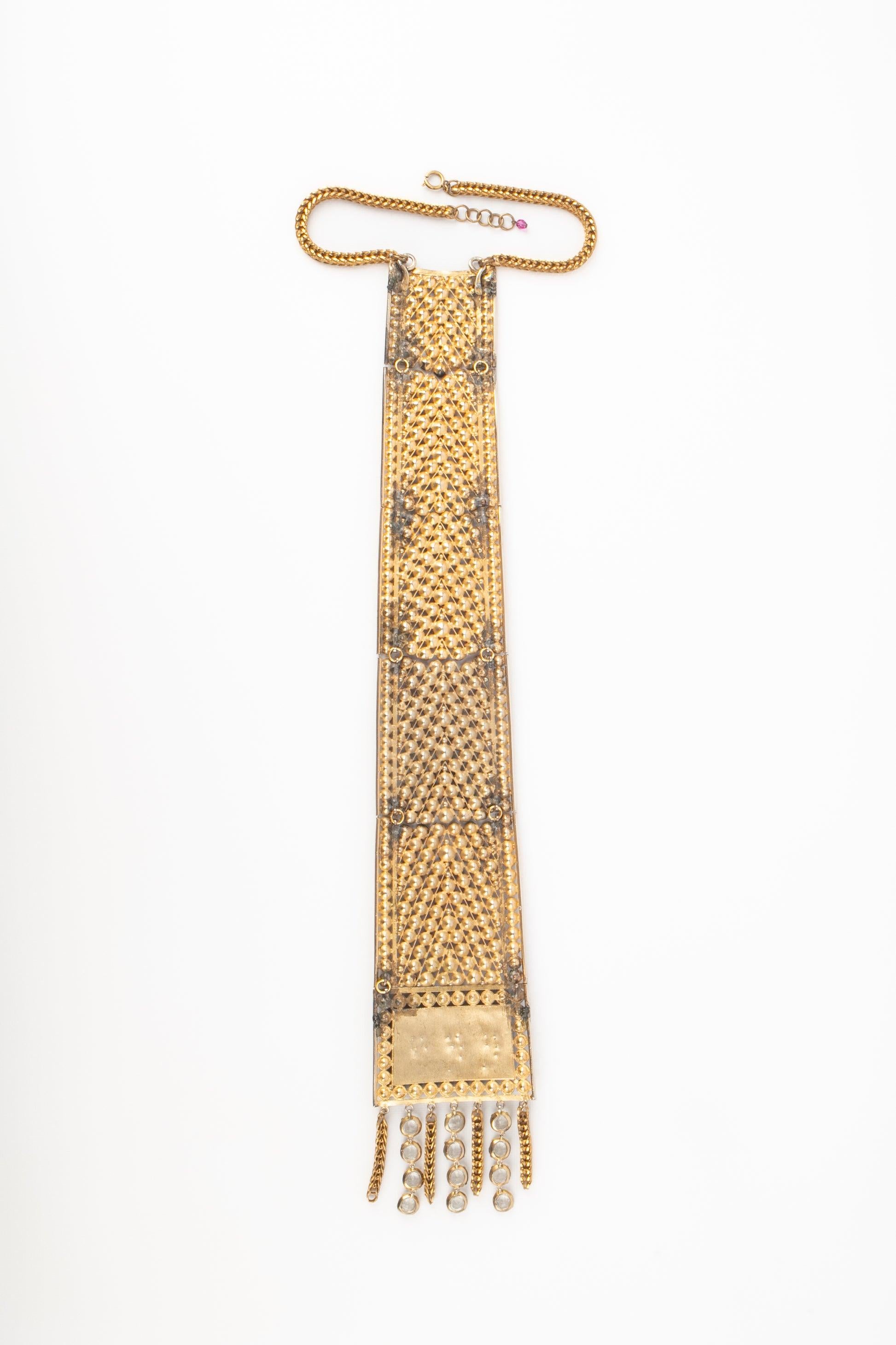 Theater Golden Metal Drama Necklace, 1930s For Sale 5