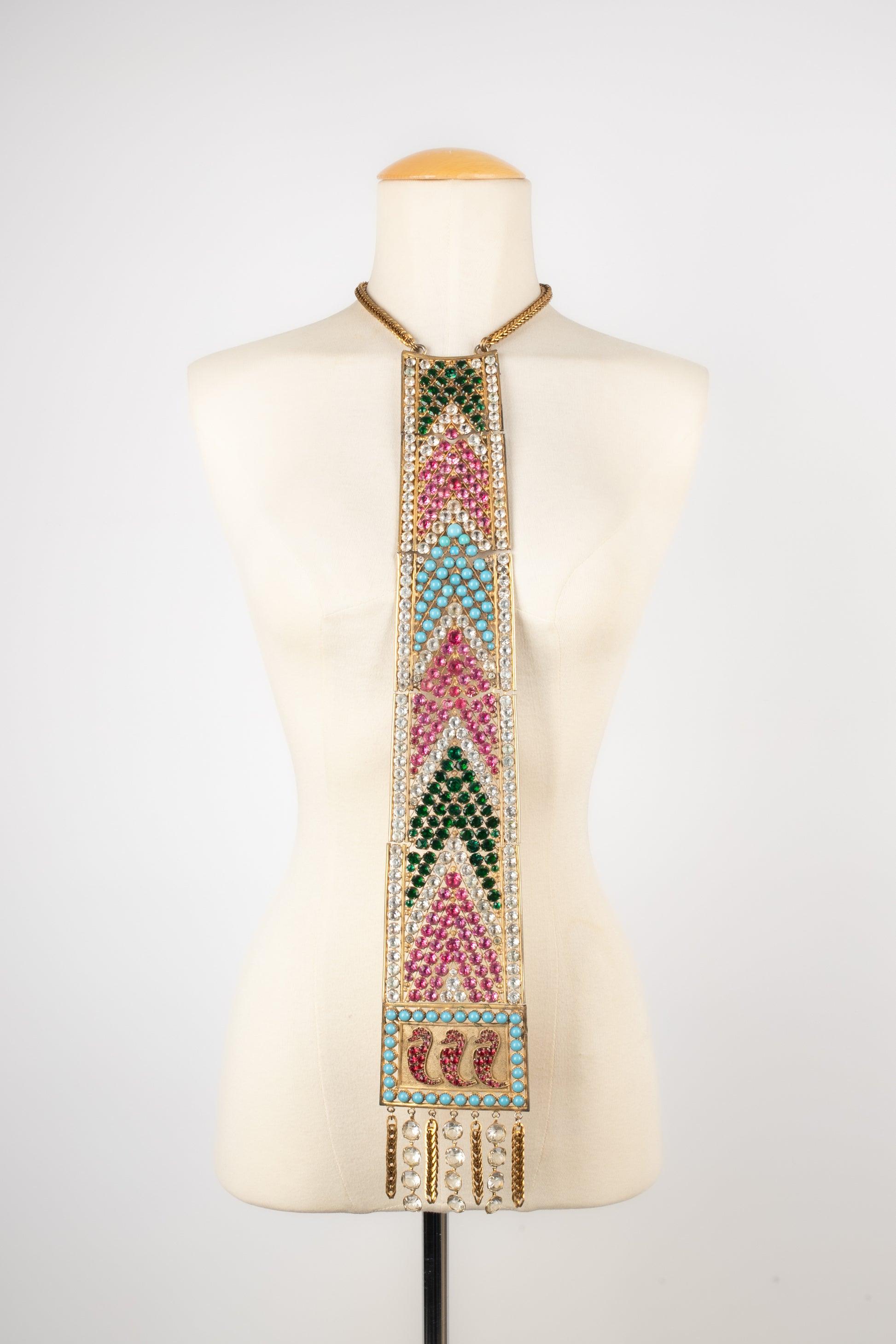 Theater Golden Metal Drama Necklace, 1930s For Sale 6