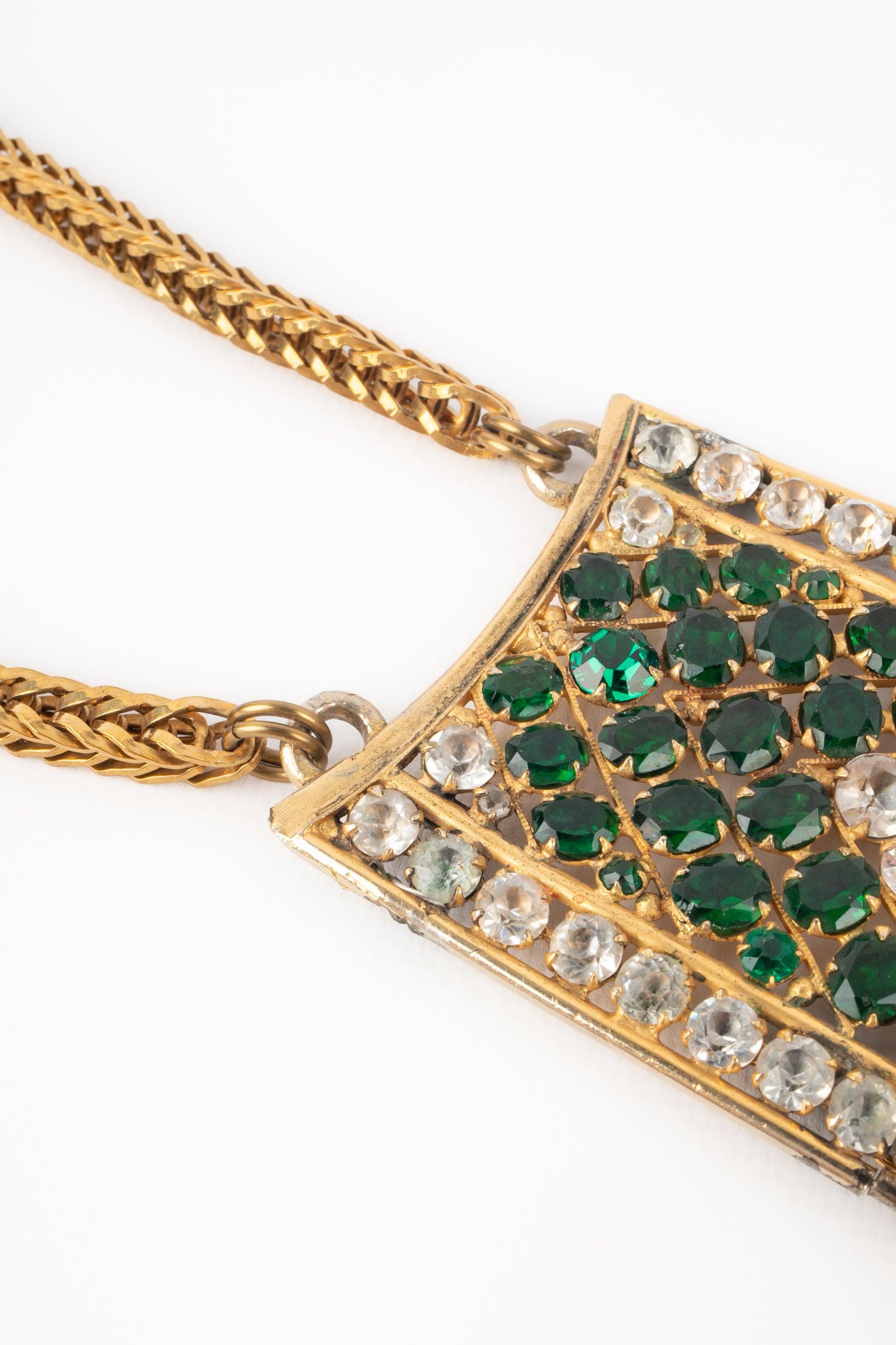 Women's Theater Golden Metal Drama Necklace, 1930s For Sale