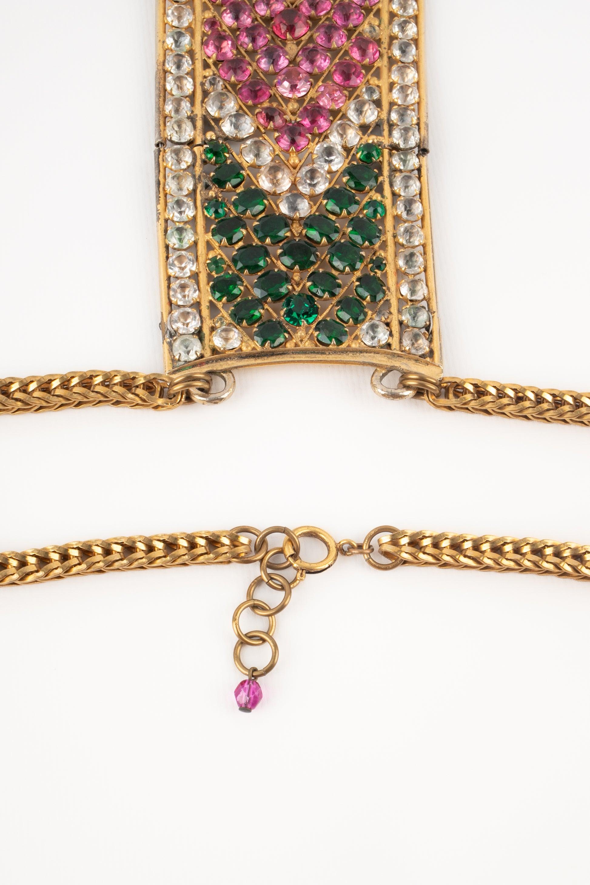 Theater Golden Metal Drama Necklace, 1930s For Sale 2