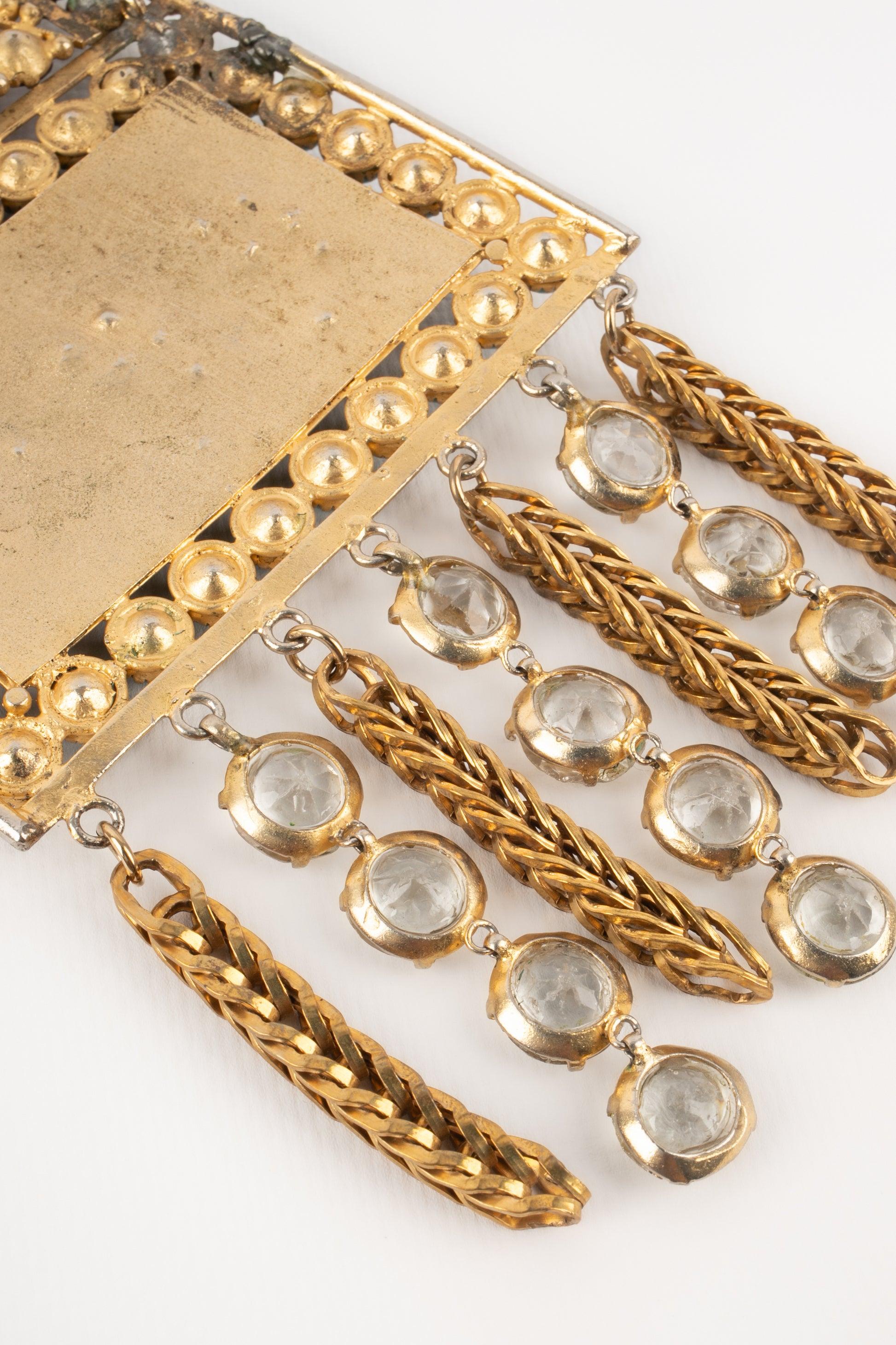 Theater Golden Metal Drama Necklace, 1930s For Sale 3
