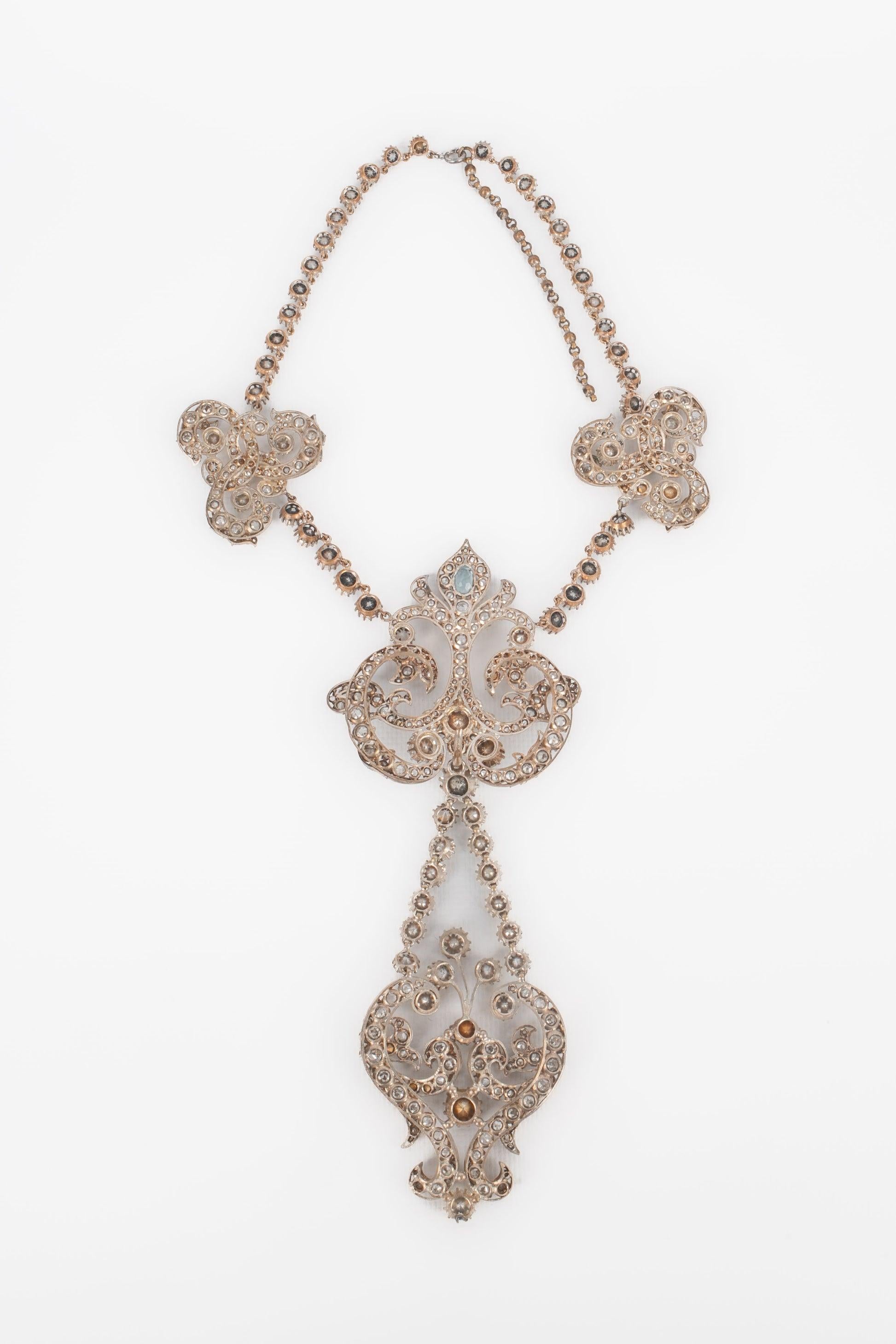 Theater Golden Metal Drama Rhinestone Necklace For Sale 2