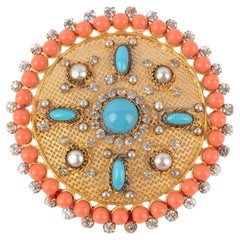 Theater Golden Metal Openwork Circular Drama Brooch