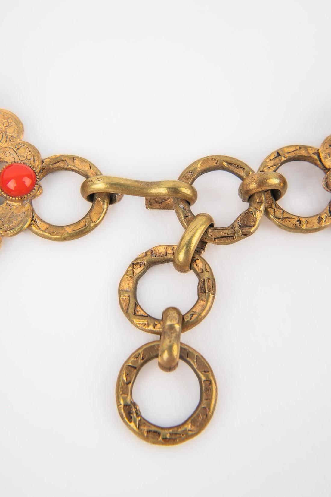 Theater Golden Metal Openwork Drama Belt with Orange Glass Paste For Sale 1