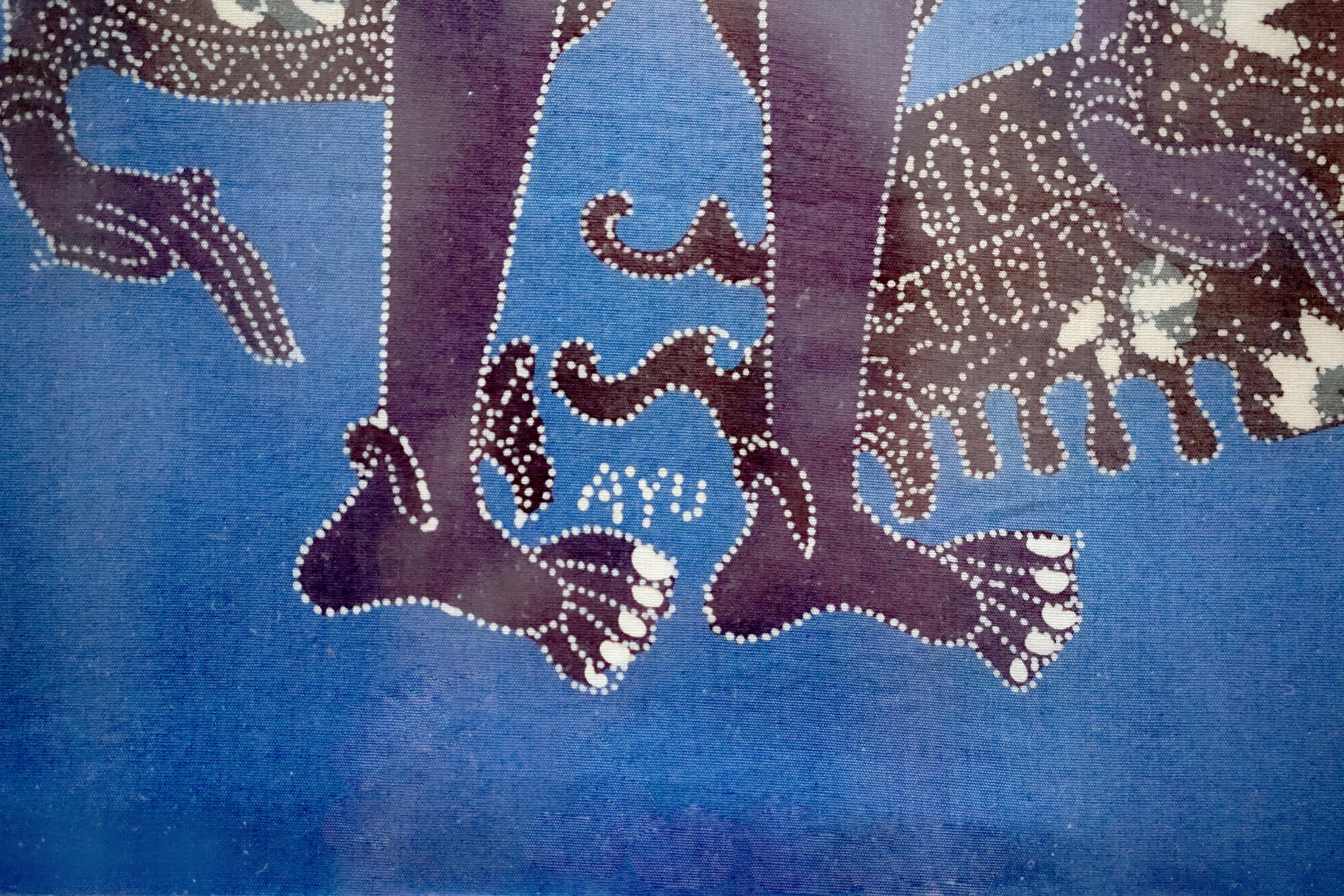 Folk Art Theater of Shadows Indo-Filipino Batik Shadow Puppets Painting Signed Ayu For Sale