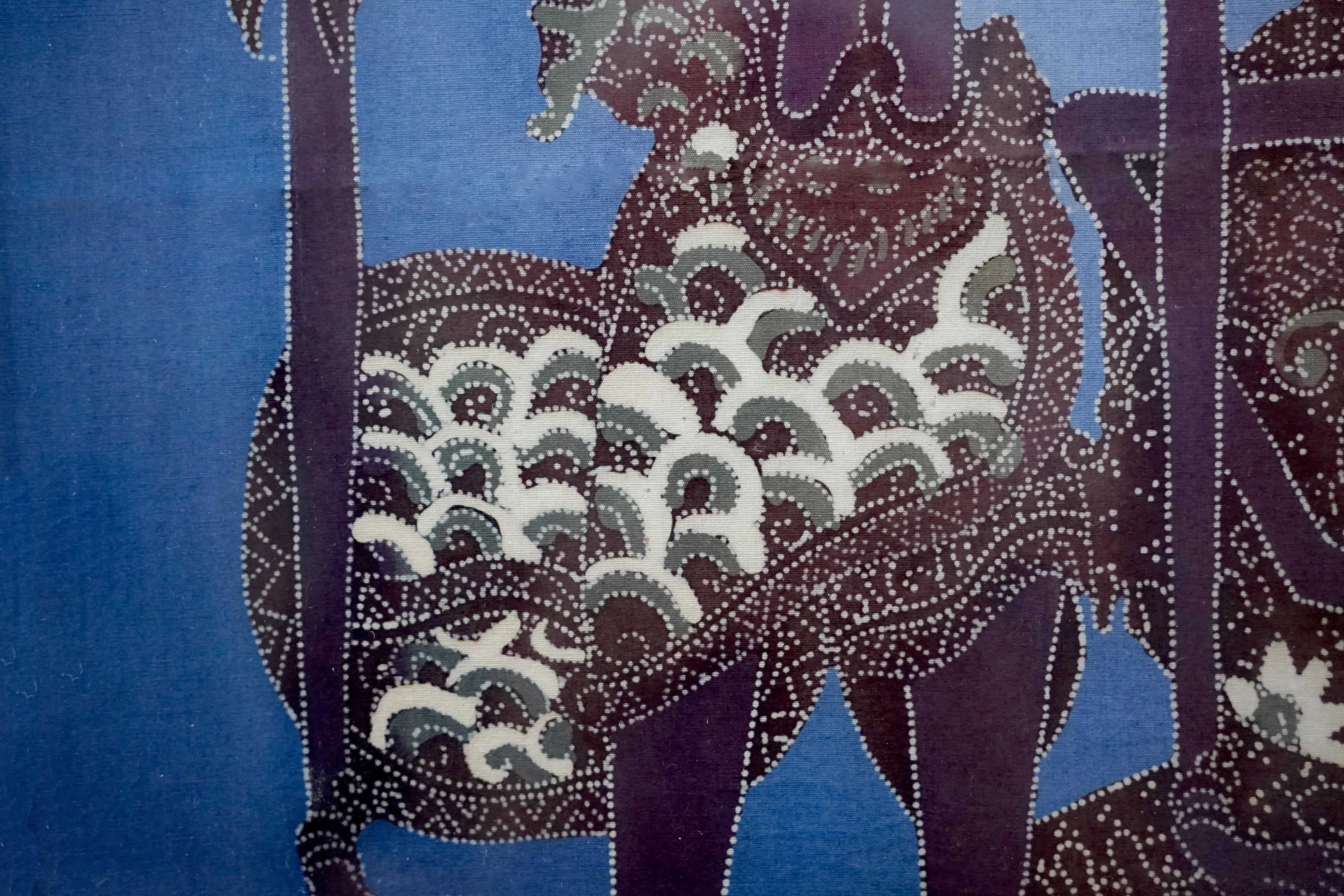 Textile Theater of Shadows Indo-Filipino Batik Shadow Puppets Painting Signed Ayu For Sale