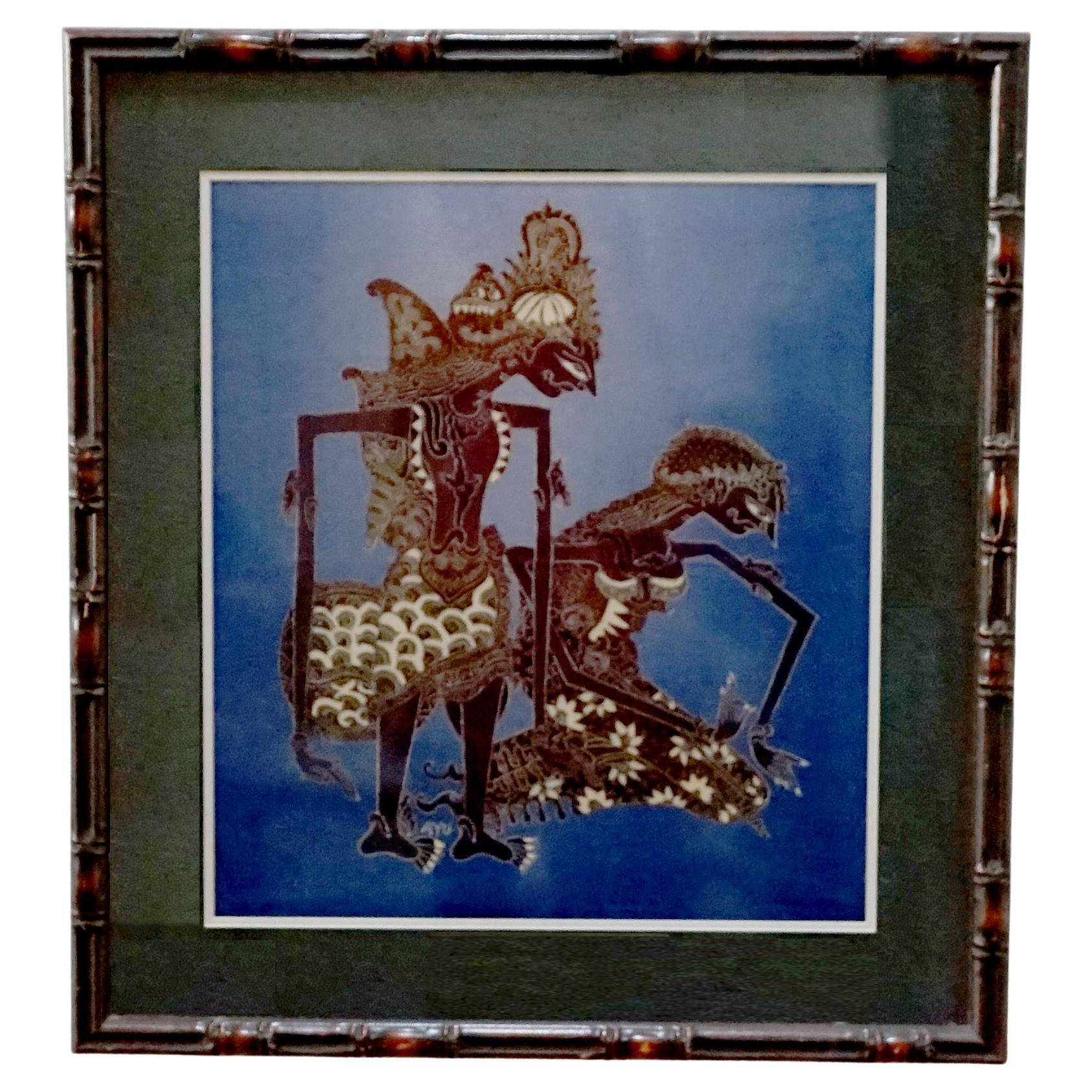 Theater of Shadows Indo-Filipino Batik Shadow Puppets Painting Signed Ayu For Sale